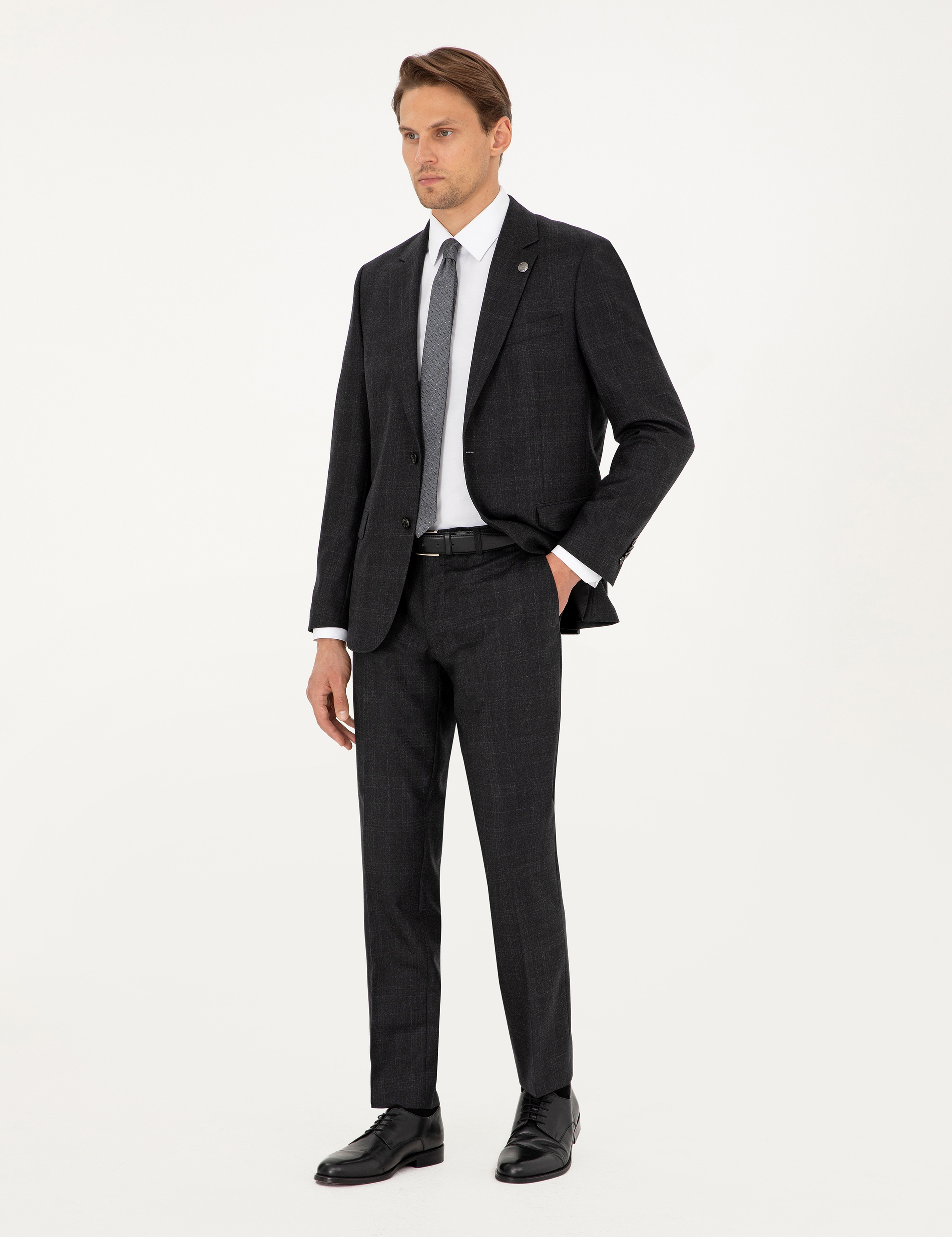 Antrasit Slim Fit Yün Takım Elbise - Image 1