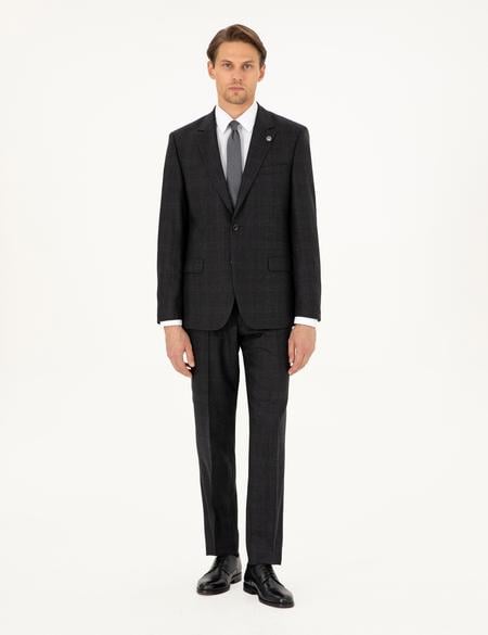 Antrasit Slim Fit Yün Takım Elbise - 50294239011