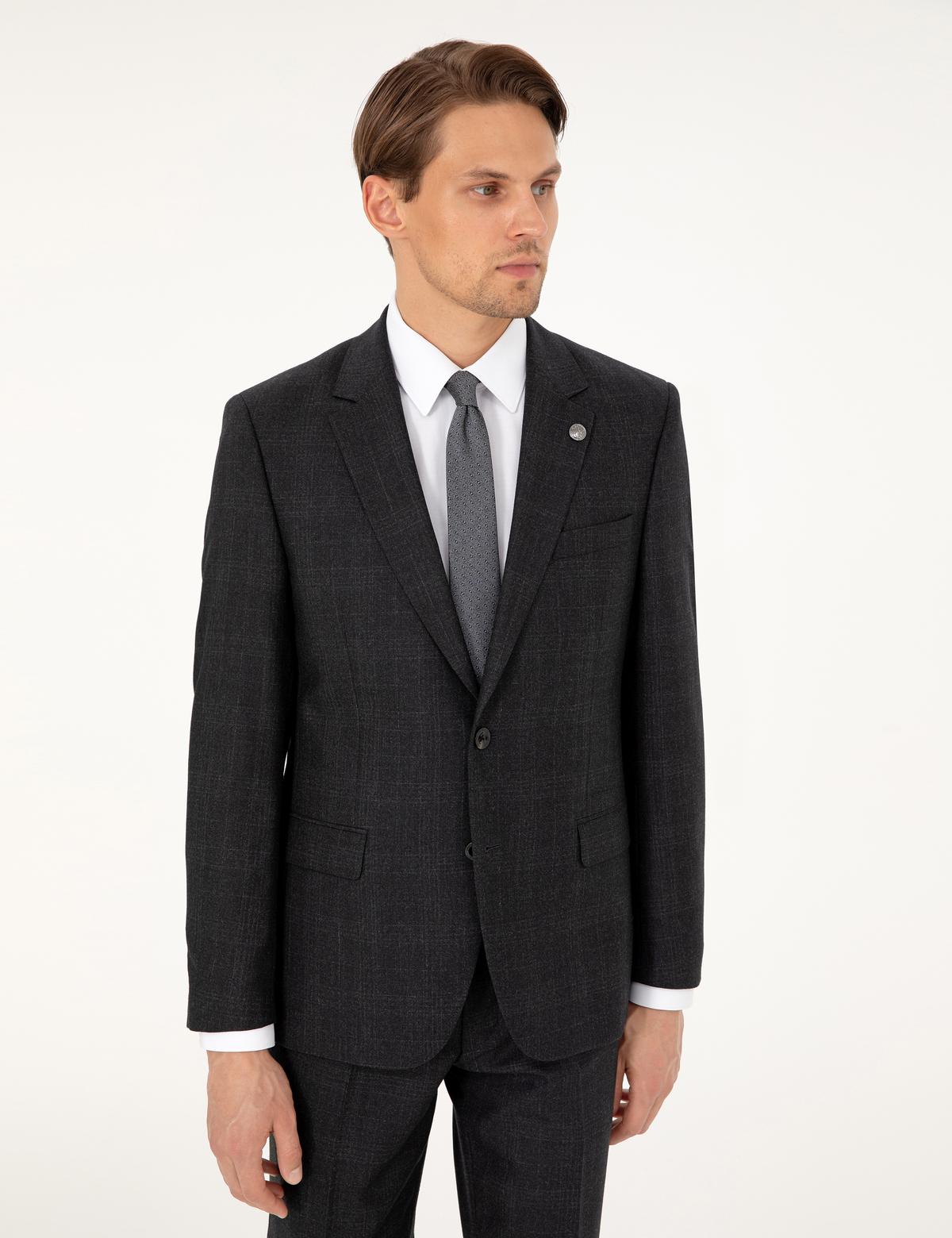 Antrasit Slim Fit Yün Takım Elbise - 50294239011