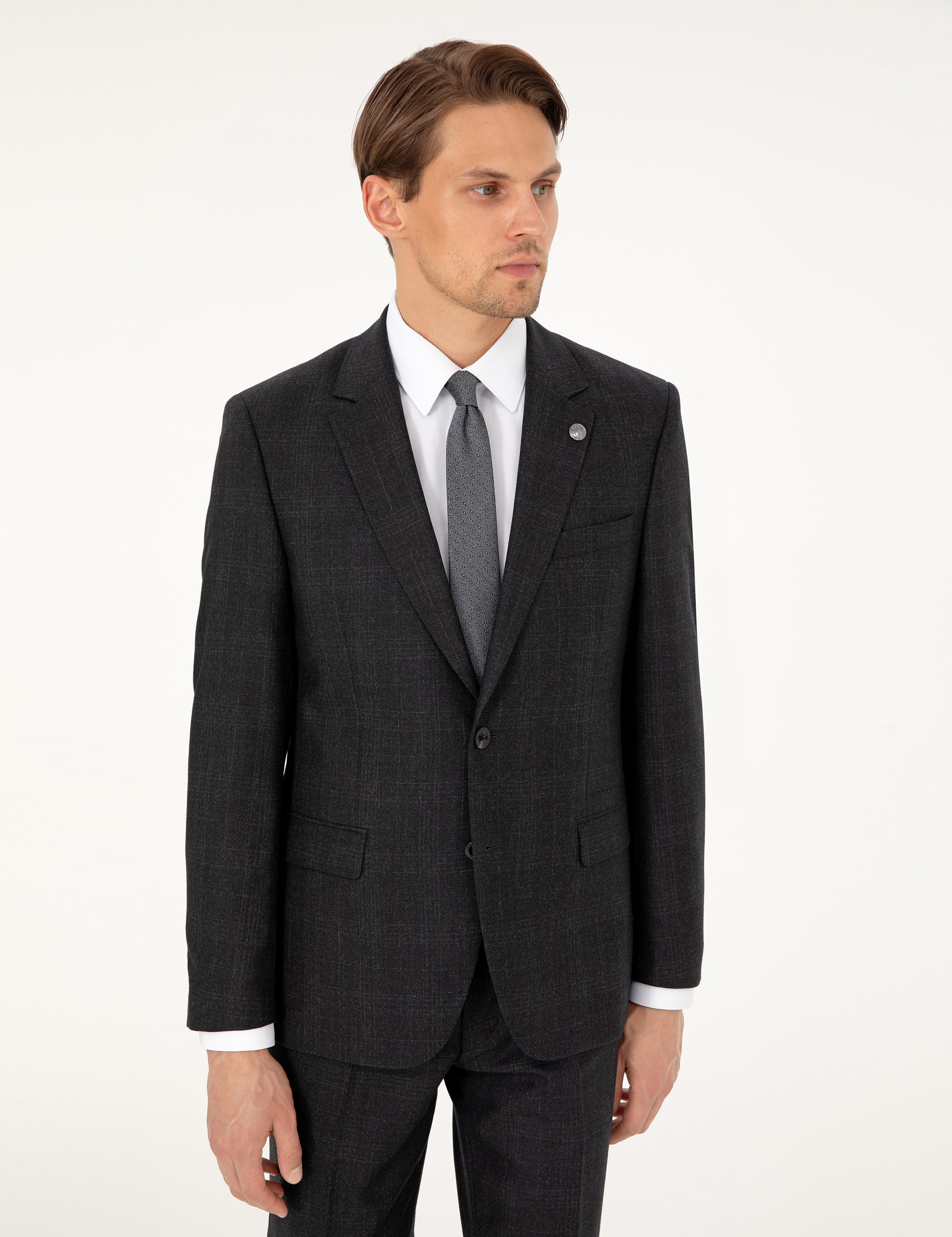 Antrasit Slim Fit Yün Takım Elbise