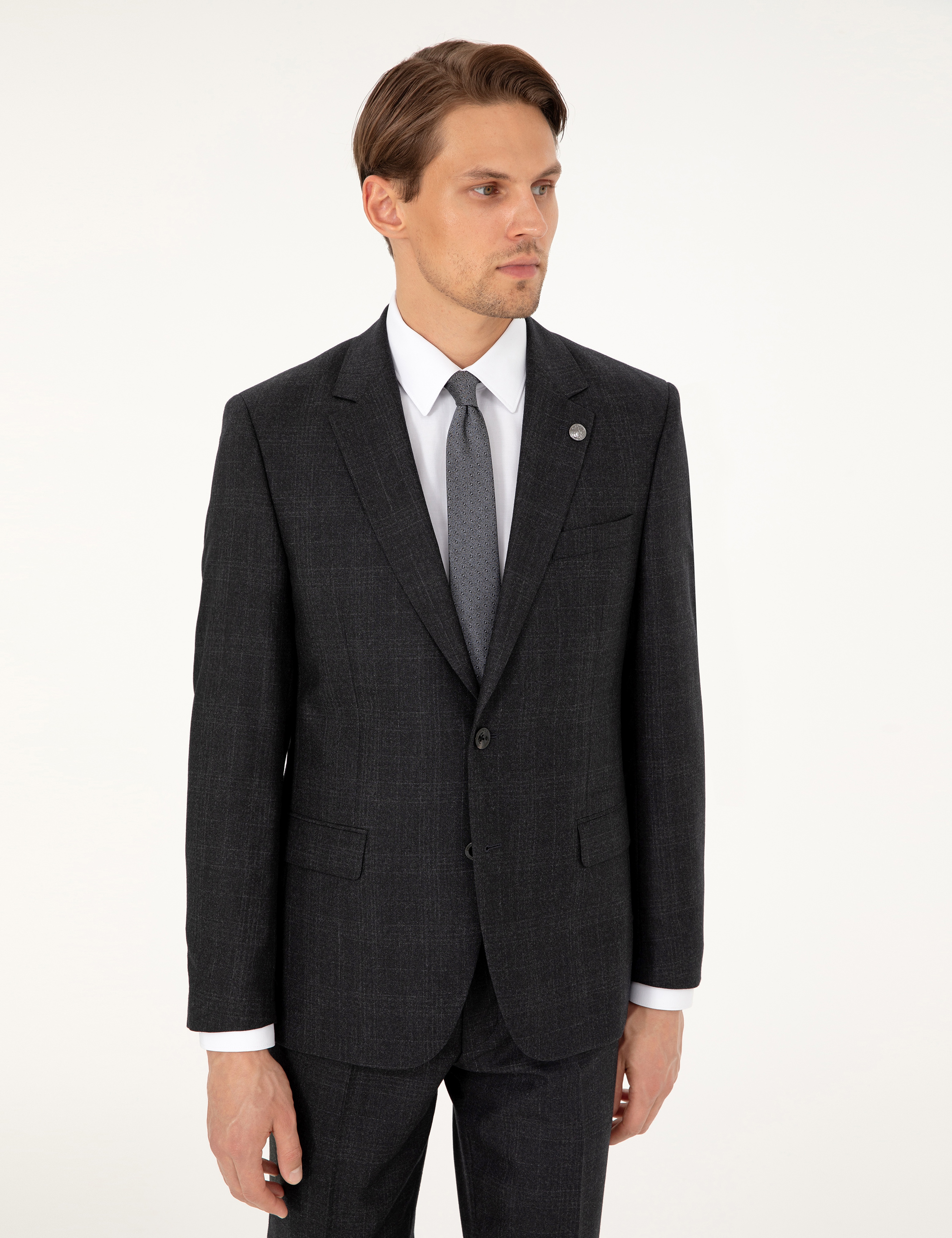 Antrasit Slim Fit Yün Takım Elbise - Image 3
