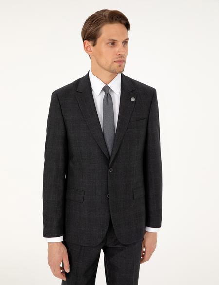 Antrasit Slim Fit Yün Takım Elbise - 50294239011