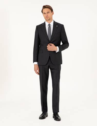 Antrasit Slim Fit Çizgili Yün Takım Elbise