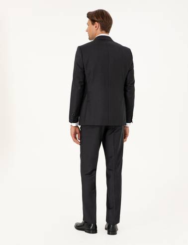 Antrasit Slim Fit Çizgili Yün Takım Elbise