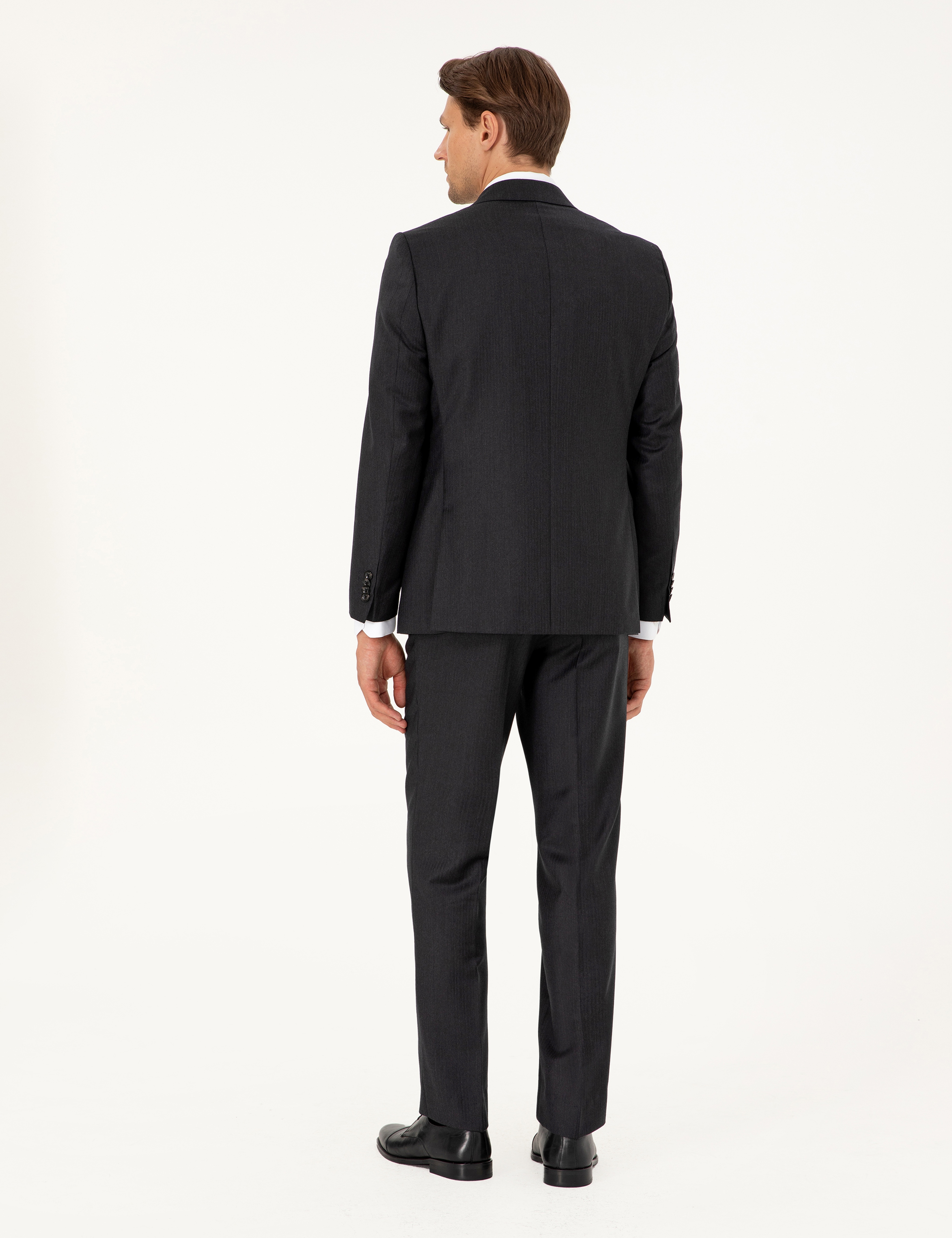Antrasit Slim Fit Çizgili Yün Takım Elbise - Image 5