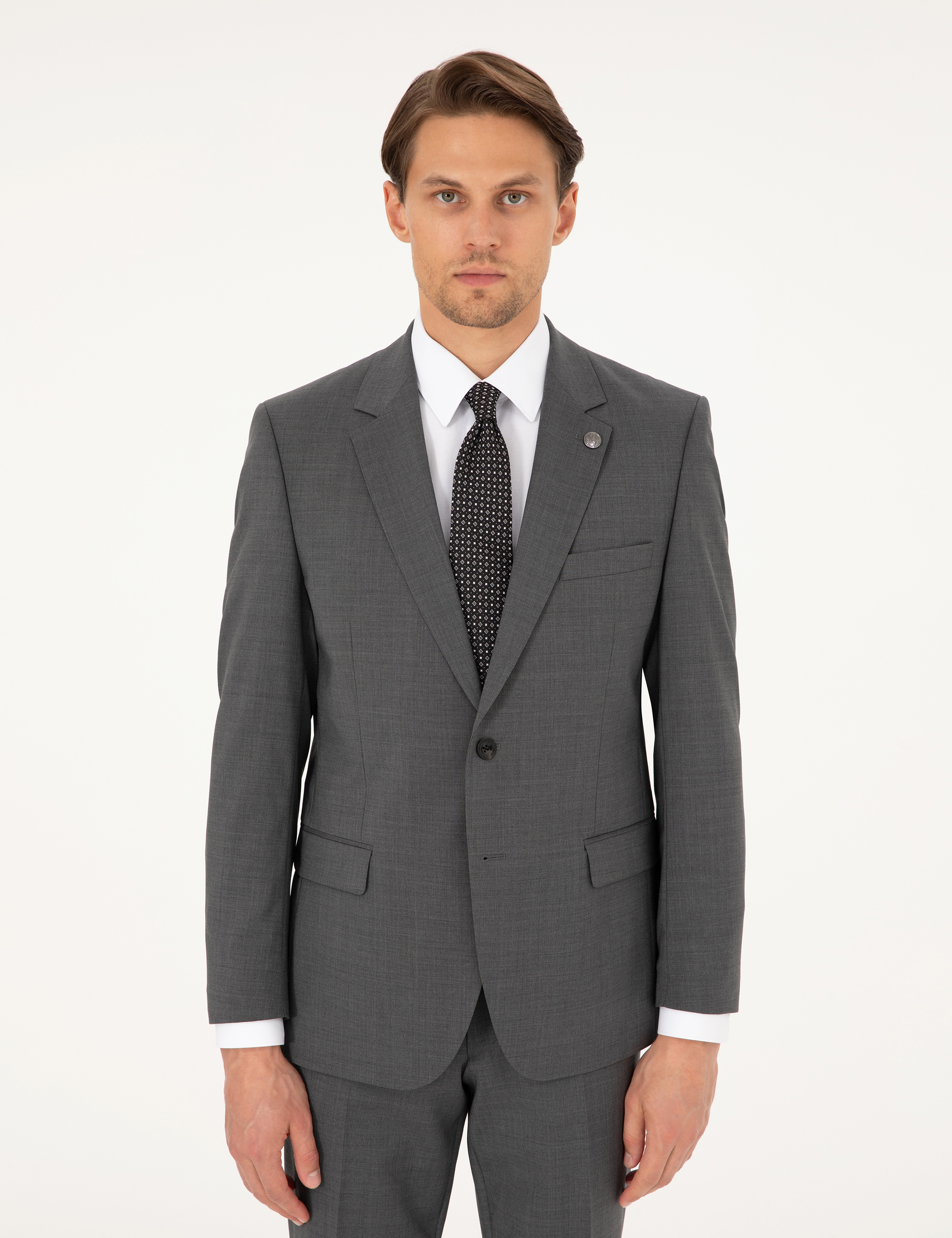 Füme Slim Fit Yün Takım Elbise