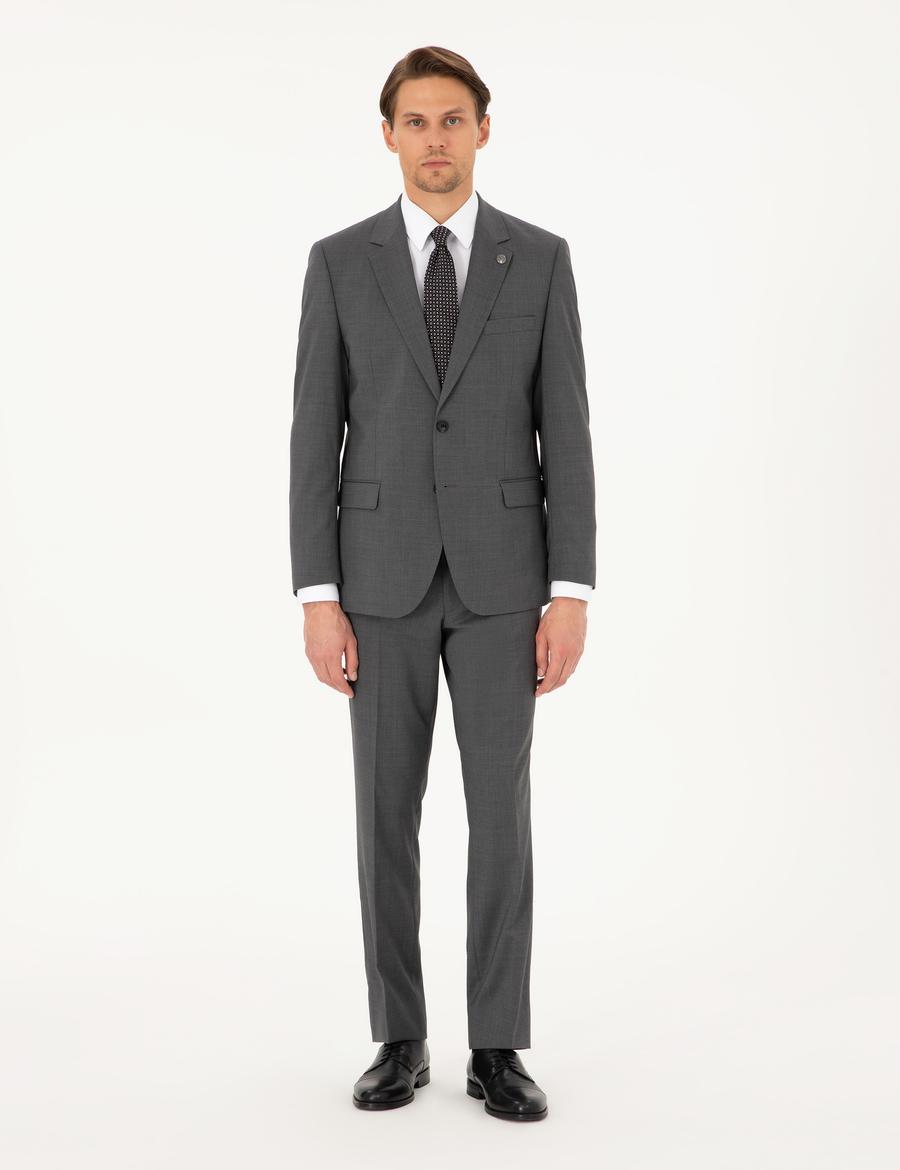 Füme Slim Fit Yün Takım Elbise