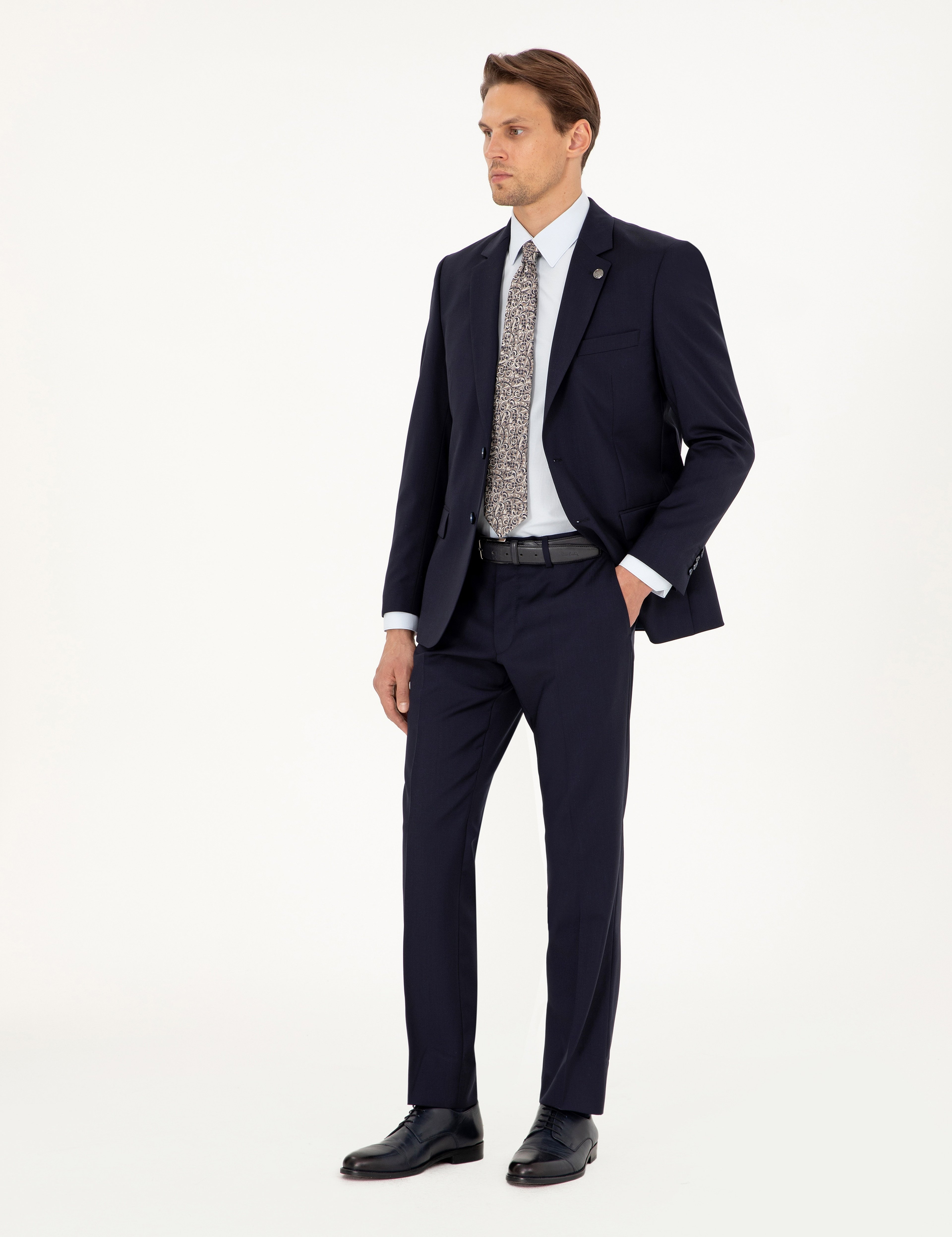 Lacivert Slim Fit %100 Yün Takım Elbise - Image 4