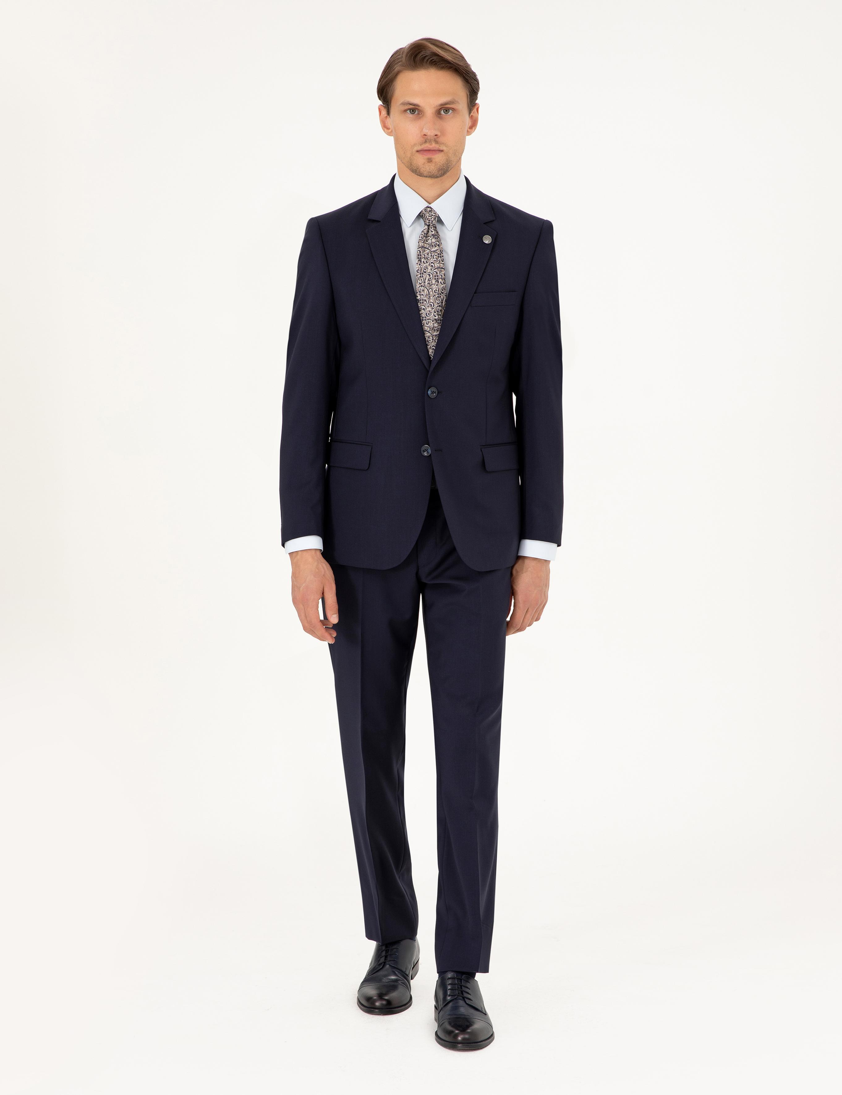 Lacivert Slim Fit %100 Yün Takım Elbise