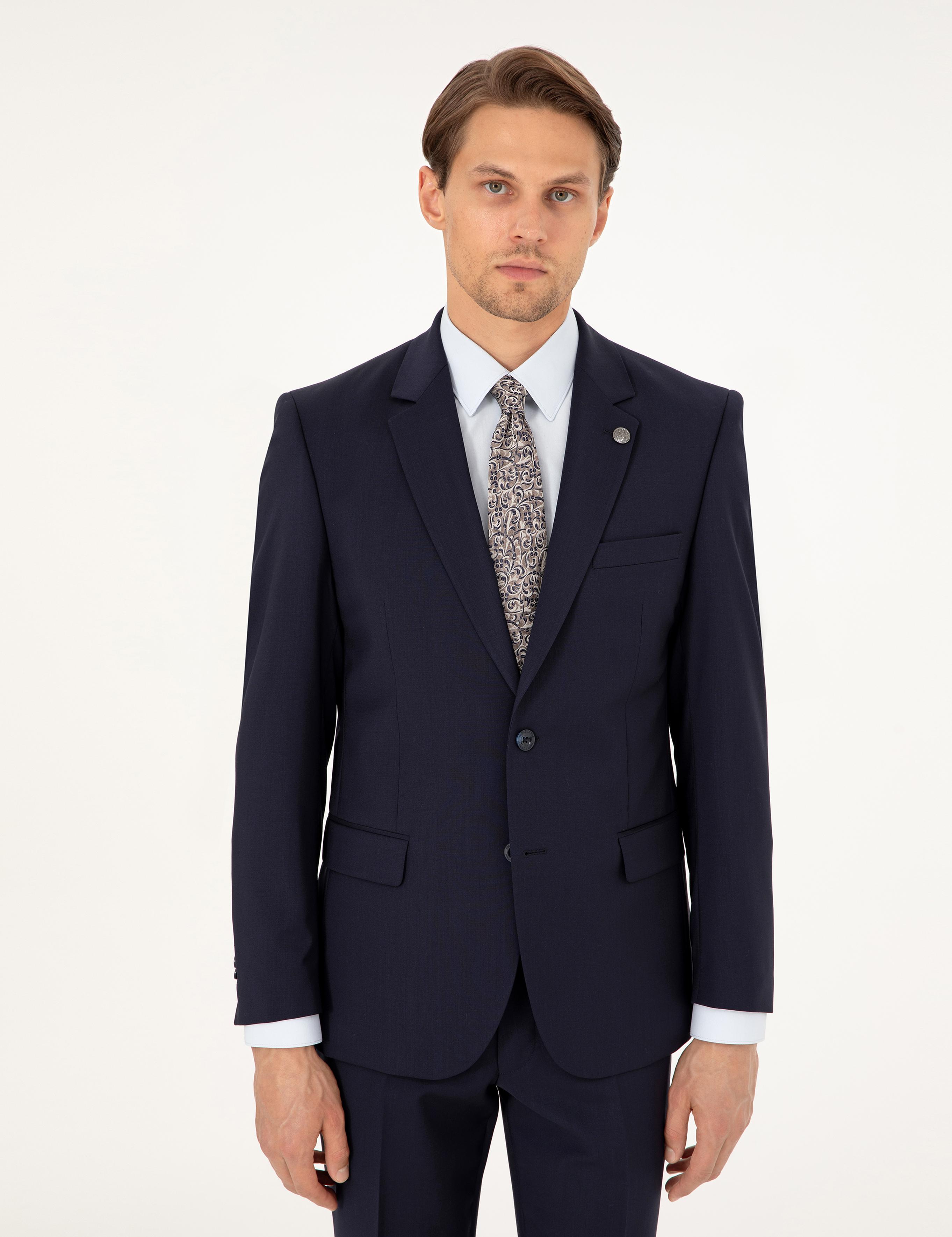 Lacivert Slim Fit %100 Yün Takım Elbise