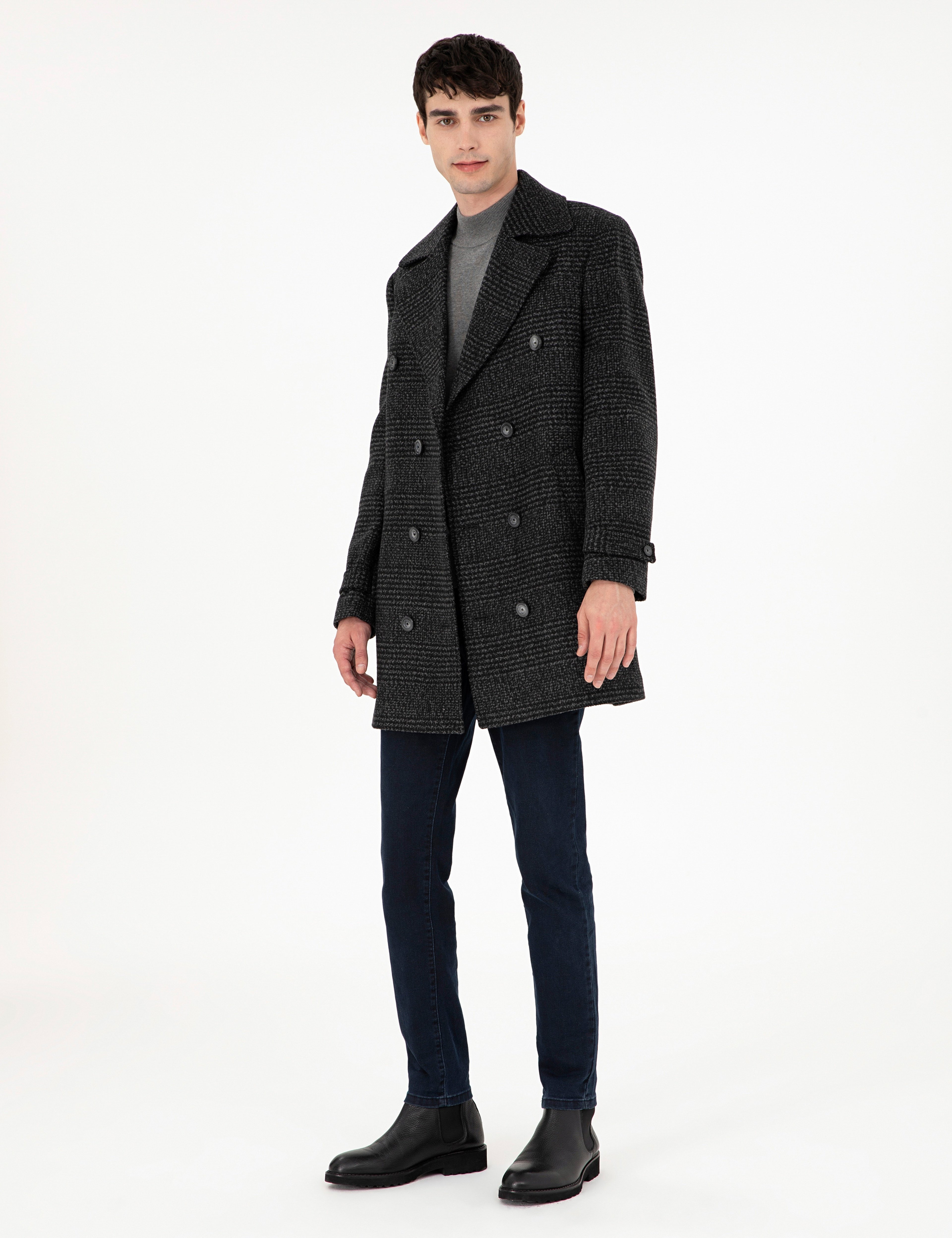 Füme Slim Fit Kaşe Kaban