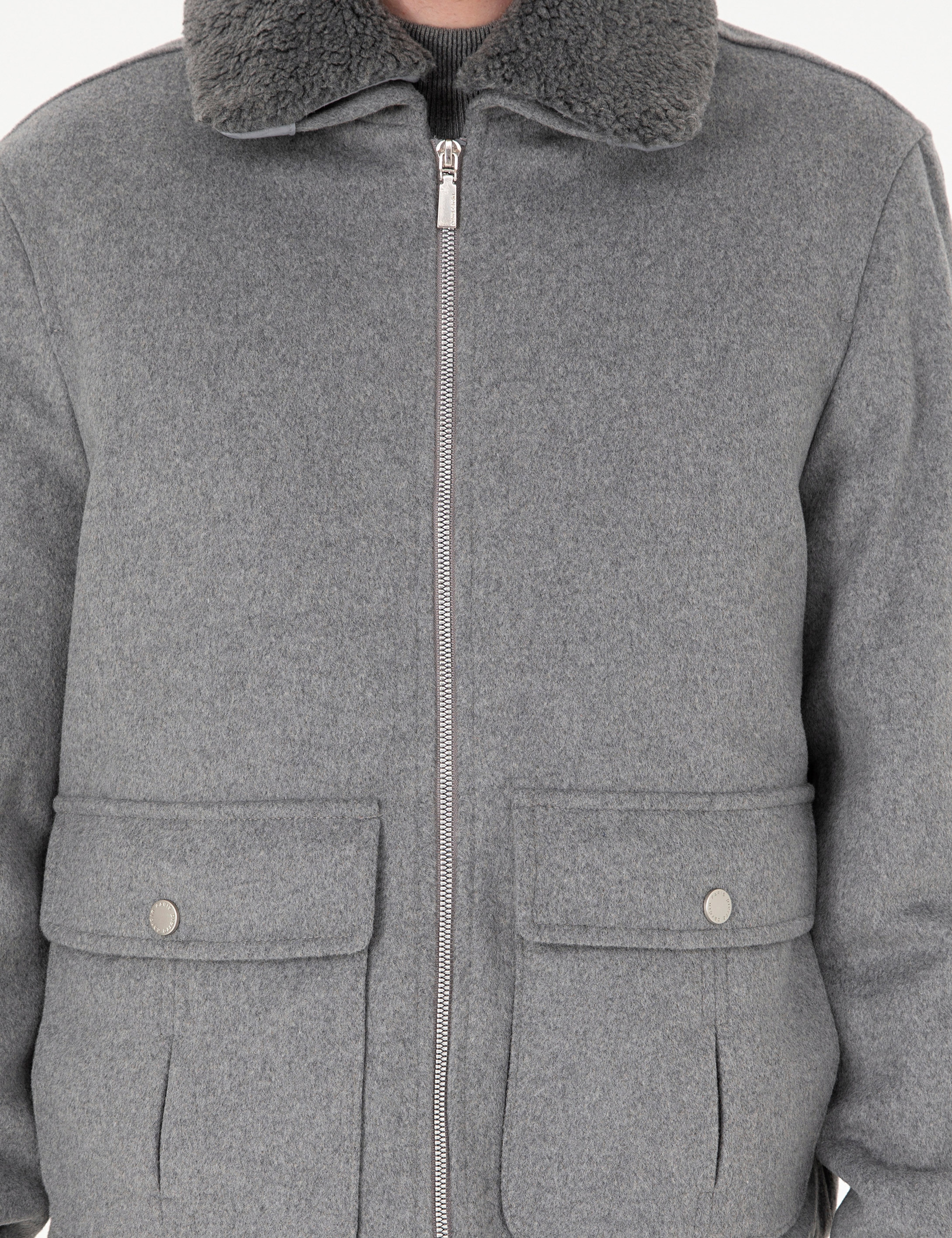 Gri Yün Karışımlı Regular Fit Kaşe Mont - Image 7