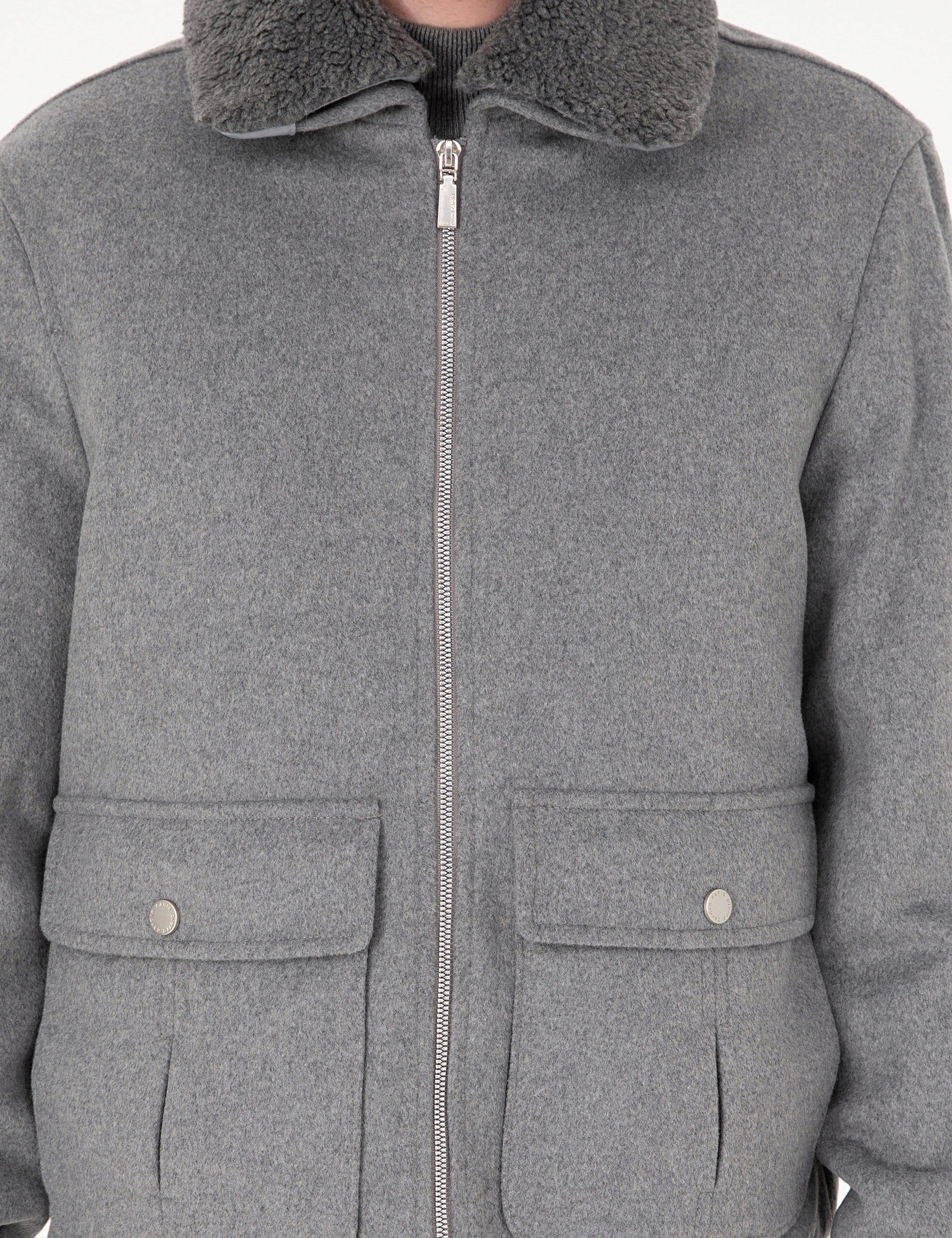 Gri Yün Karışımlı Regular Fit Kaşe Mont