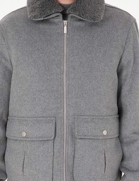 Gri Yün Karışımlı Regular Fit Kaşe Mont - 50293328018
