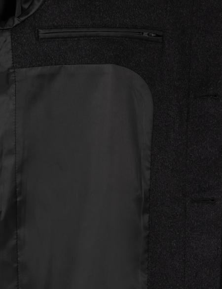 Antrasit Slim Fit Yün Karışımlı Kaşe Kaban - 50291015036