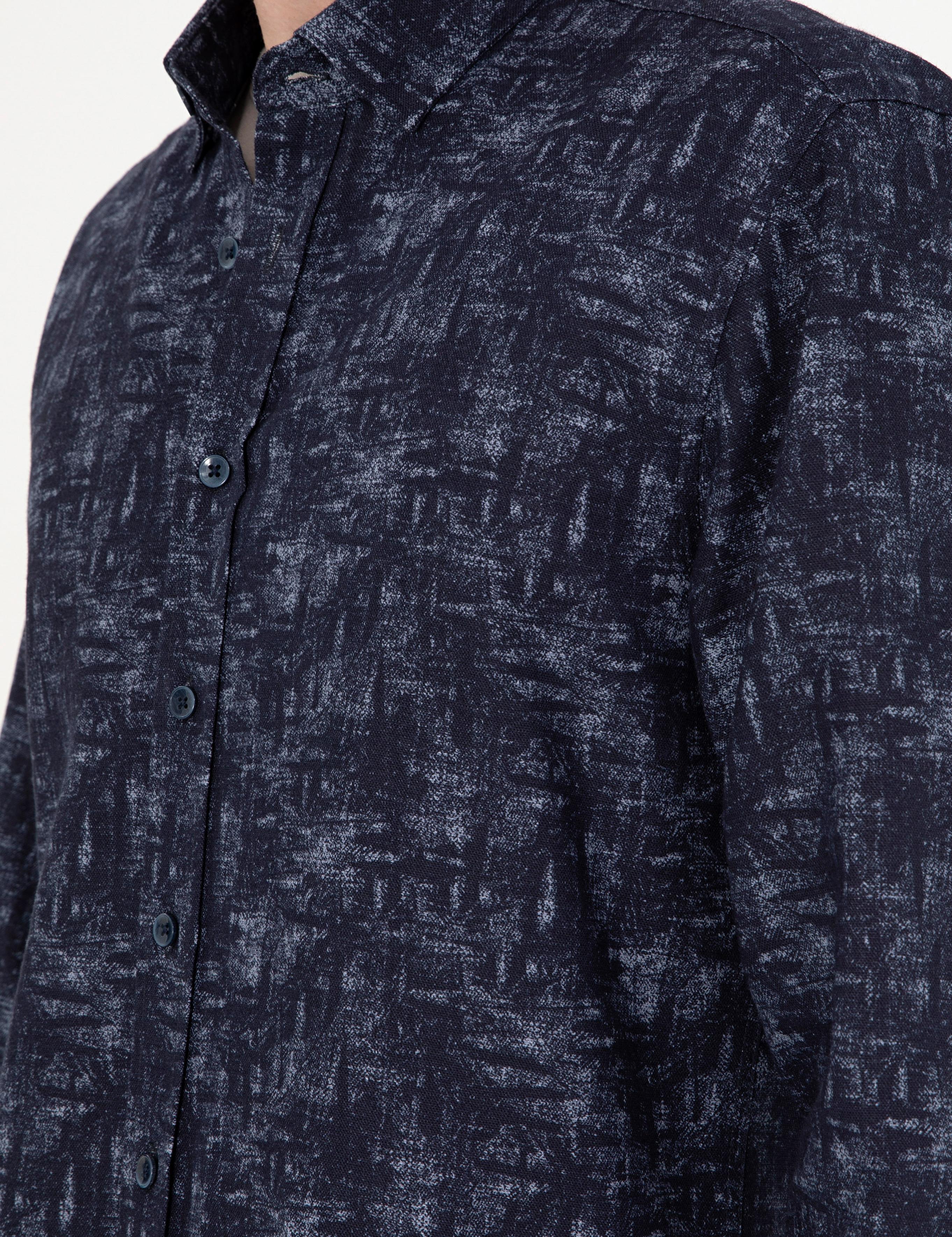 Lacivert Slim Fit Uzun Kollu Gömlek