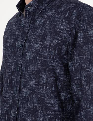 Lacivert Slim Fit Uzun Kollu Gömlek