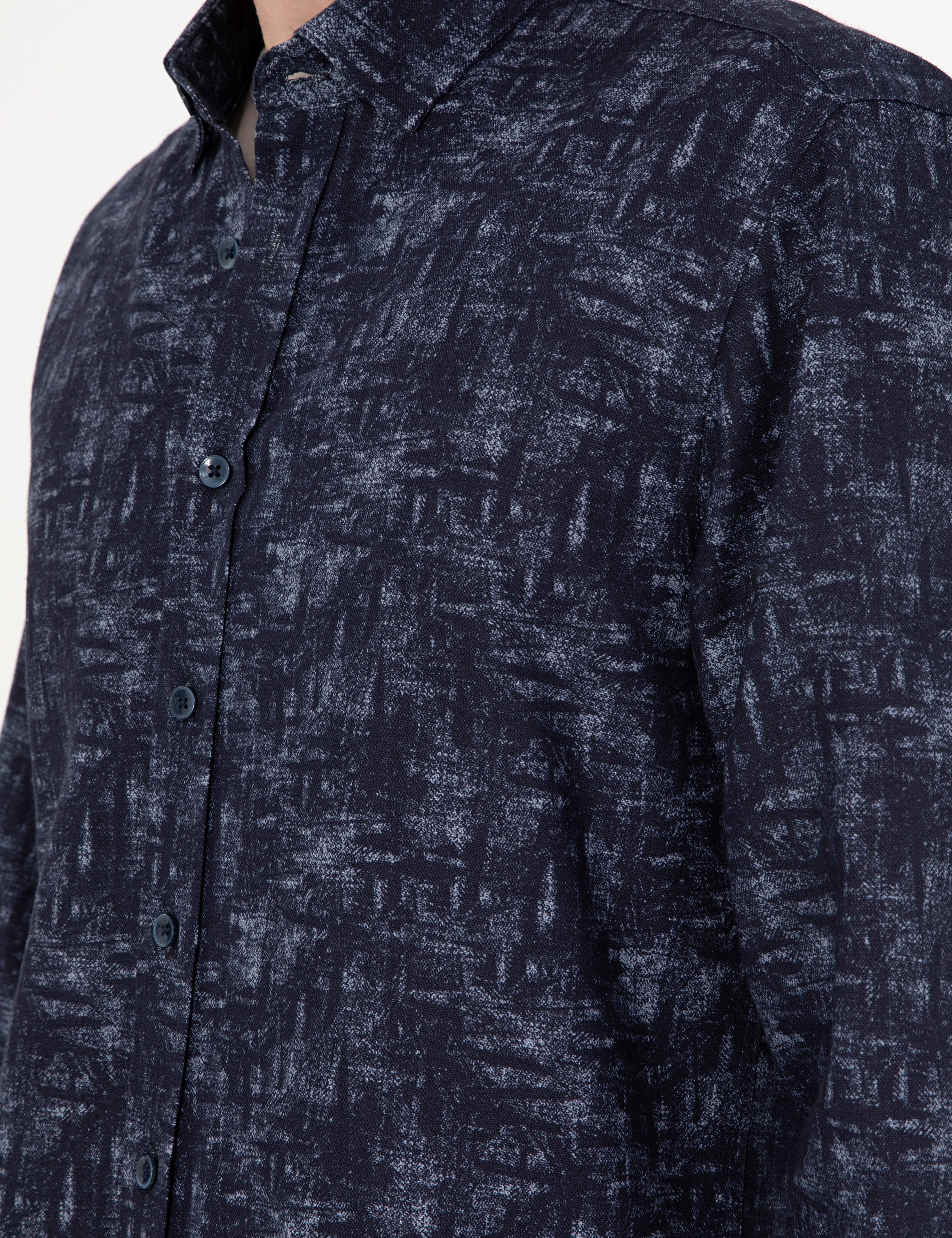 Lacivert Slim Fit Uzun Kollu Gömlek