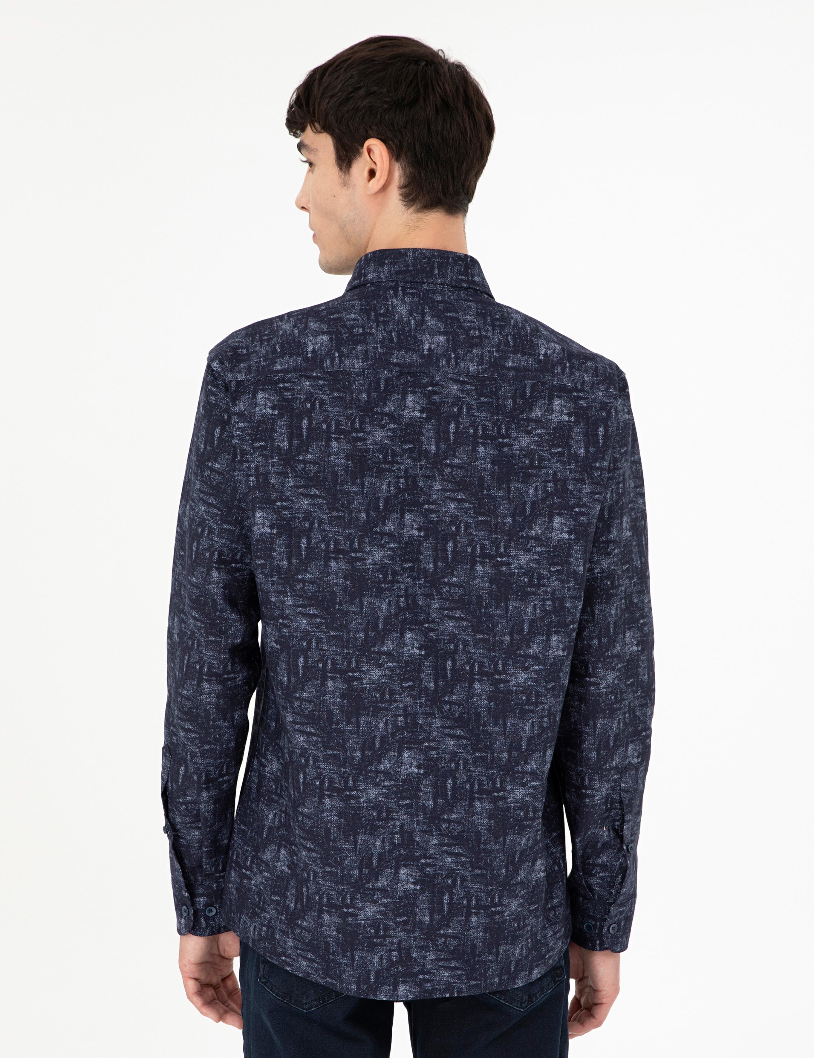 Lacivert Slim Fit Uzun Kollu Gömlek