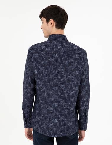 Lacivert Slim Fit Uzun Kollu Gömlek