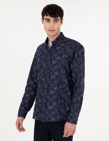 Lacivert Slim Fit Uzun Kollu Gömlek