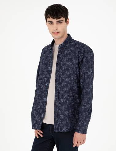 Lacivert Slim Fit Uzun Kollu Gömlek