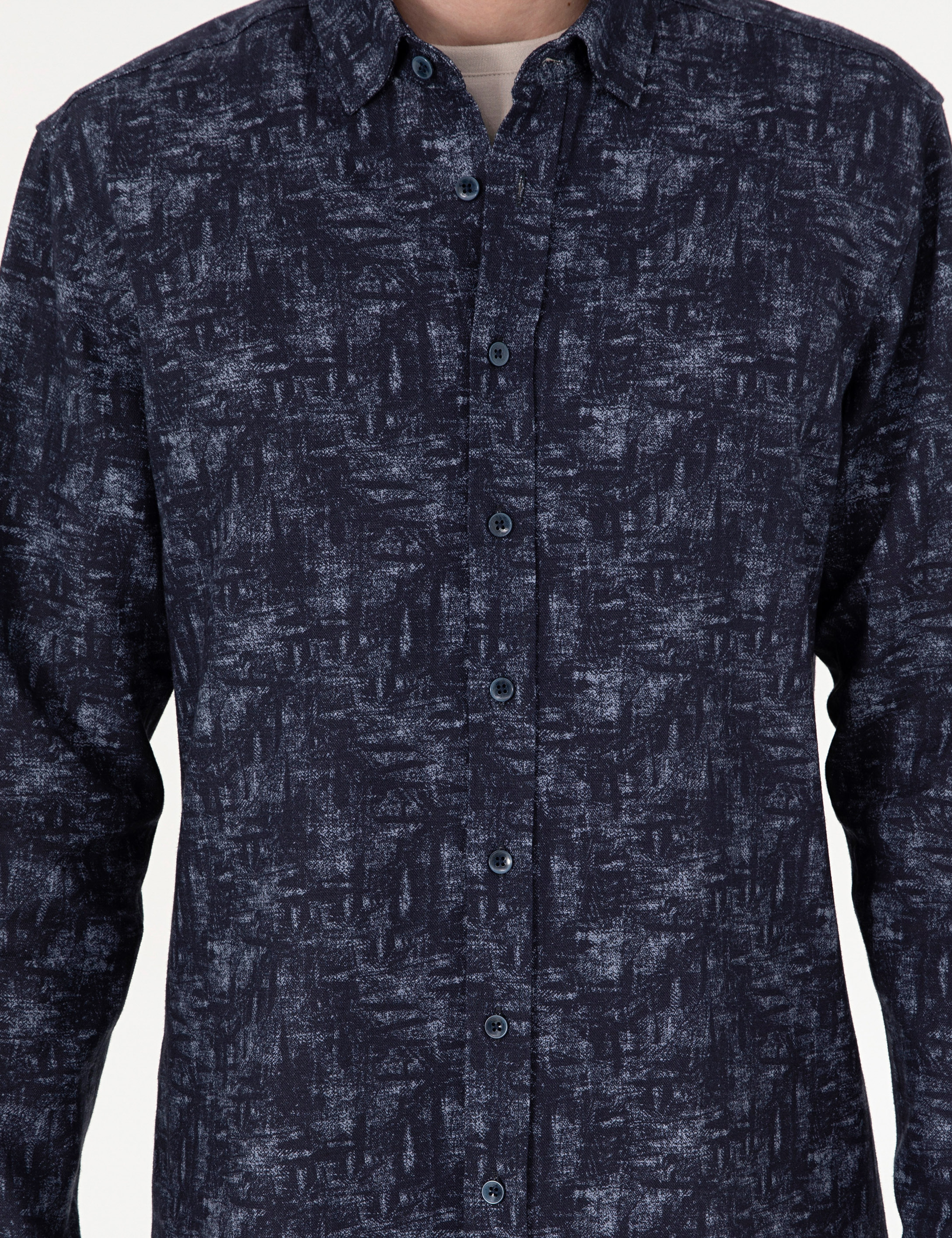 Lacivert Slim Fit Uzun Kollu Gömlek