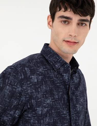 Lacivert Slim Fit Uzun Kollu Gömlek