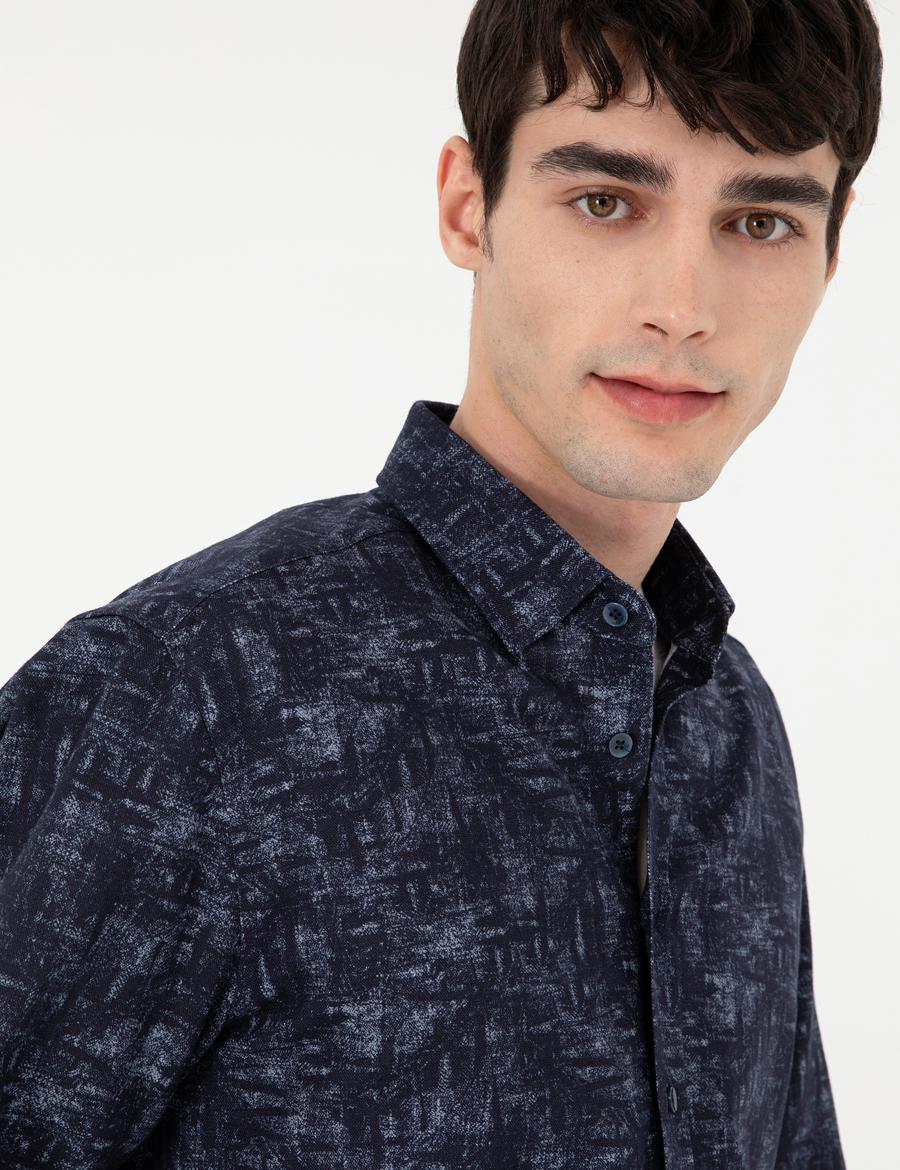 Lacivert Slim Fit Uzun Kollu Gömlek