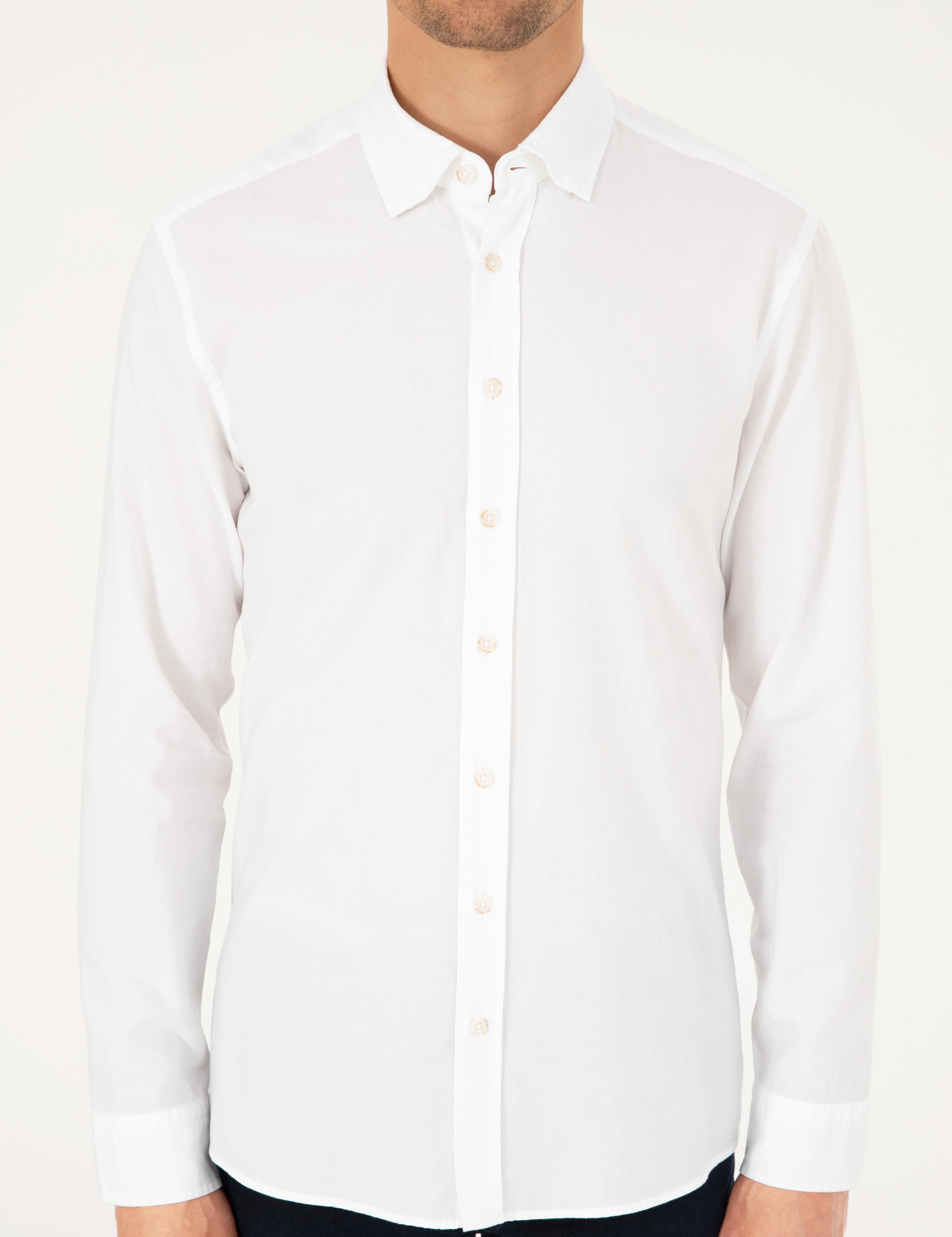 Beyaz Slim Fit Uzun Kollu Gömlek