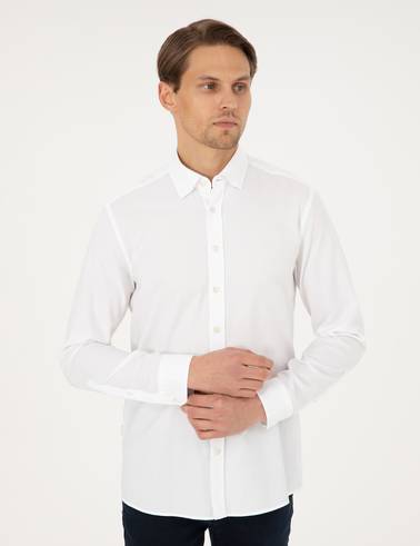 Beyaz Slim Fit Uzun Kollu Gömlek