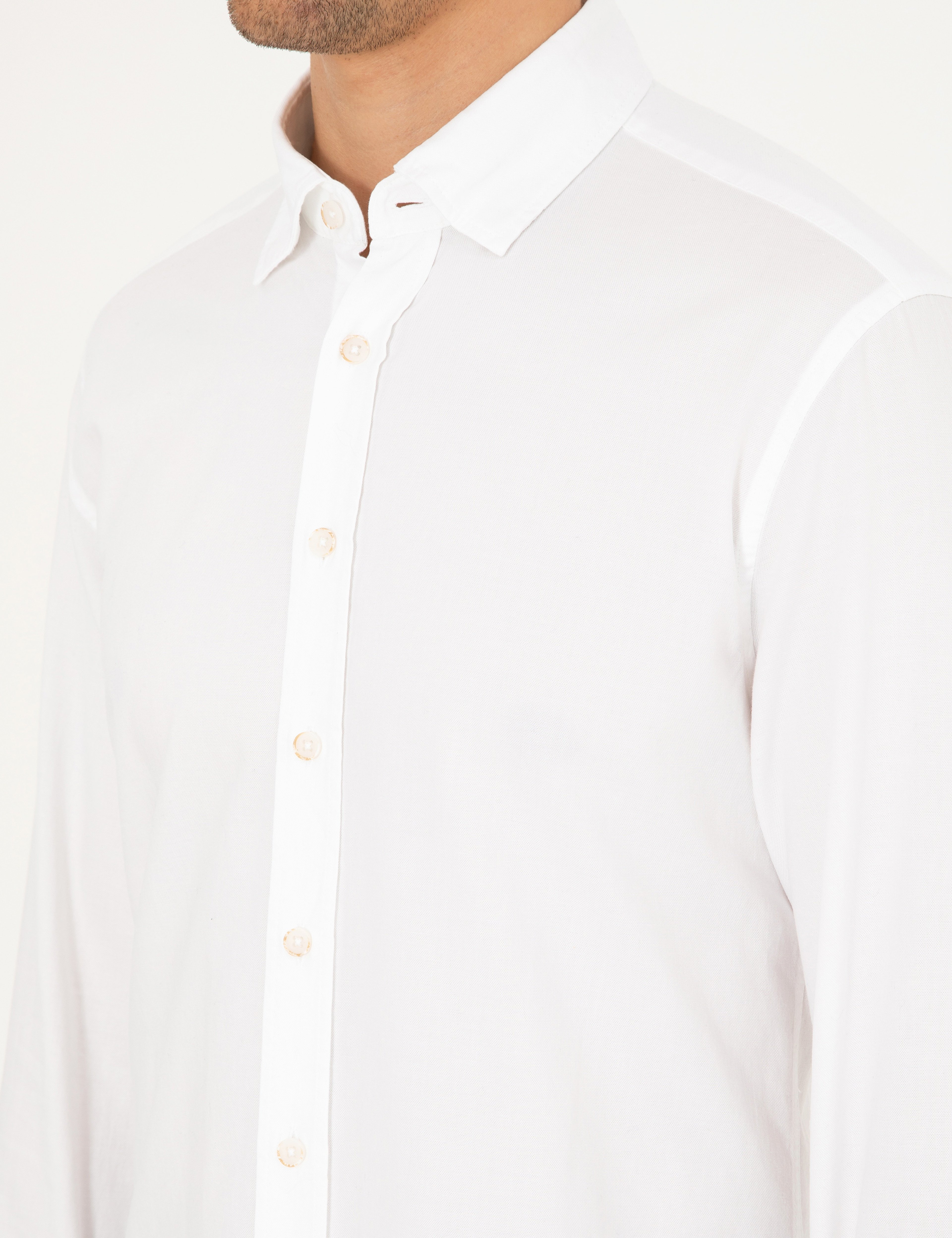 Beyaz Slim Fit Uzun Kollu Gömlek