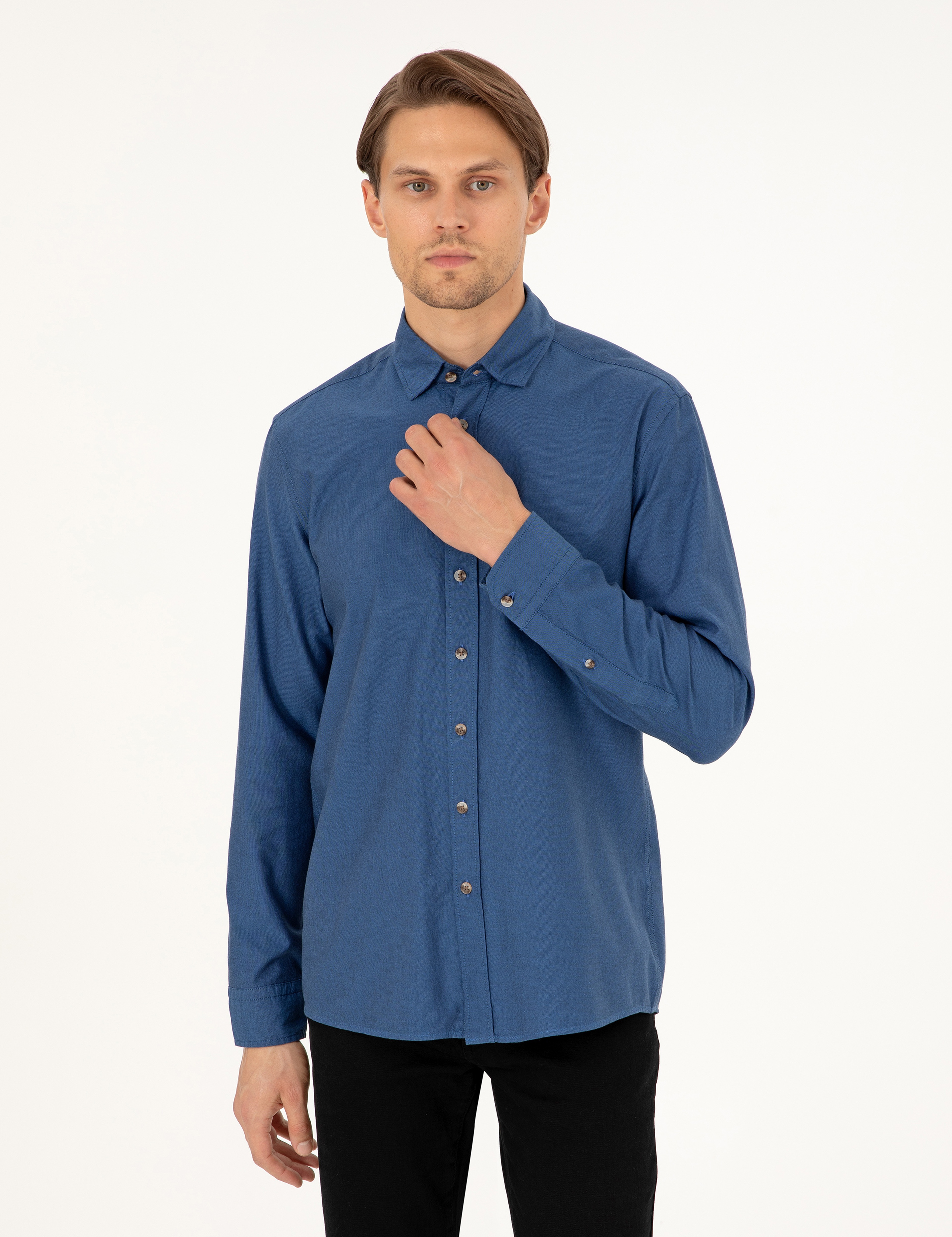 İndigo Slim Fit Uzun Kollu Gömlek - Image 1
