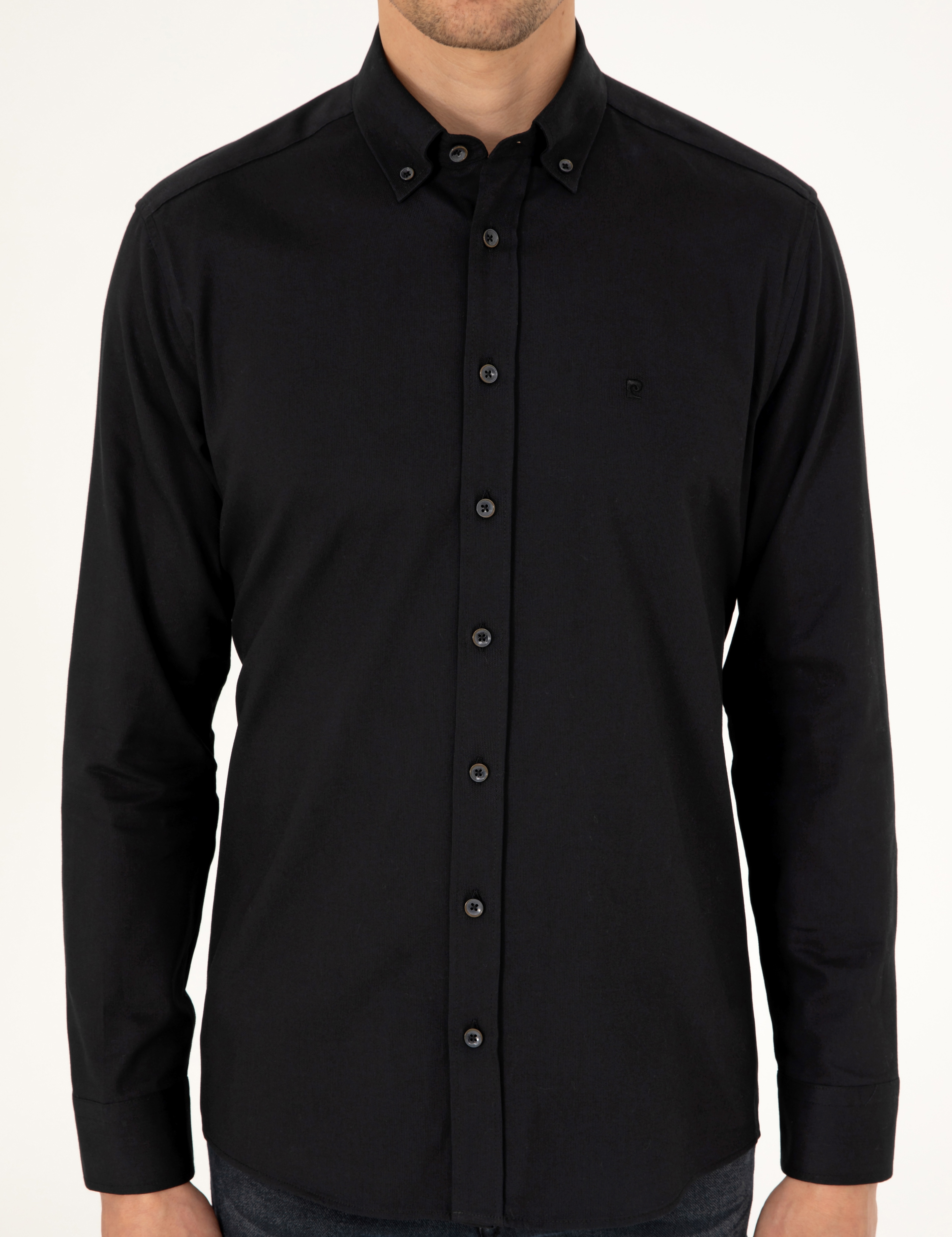 Siyah Regular Fit Uzun Kollu Gömlek - Image 6