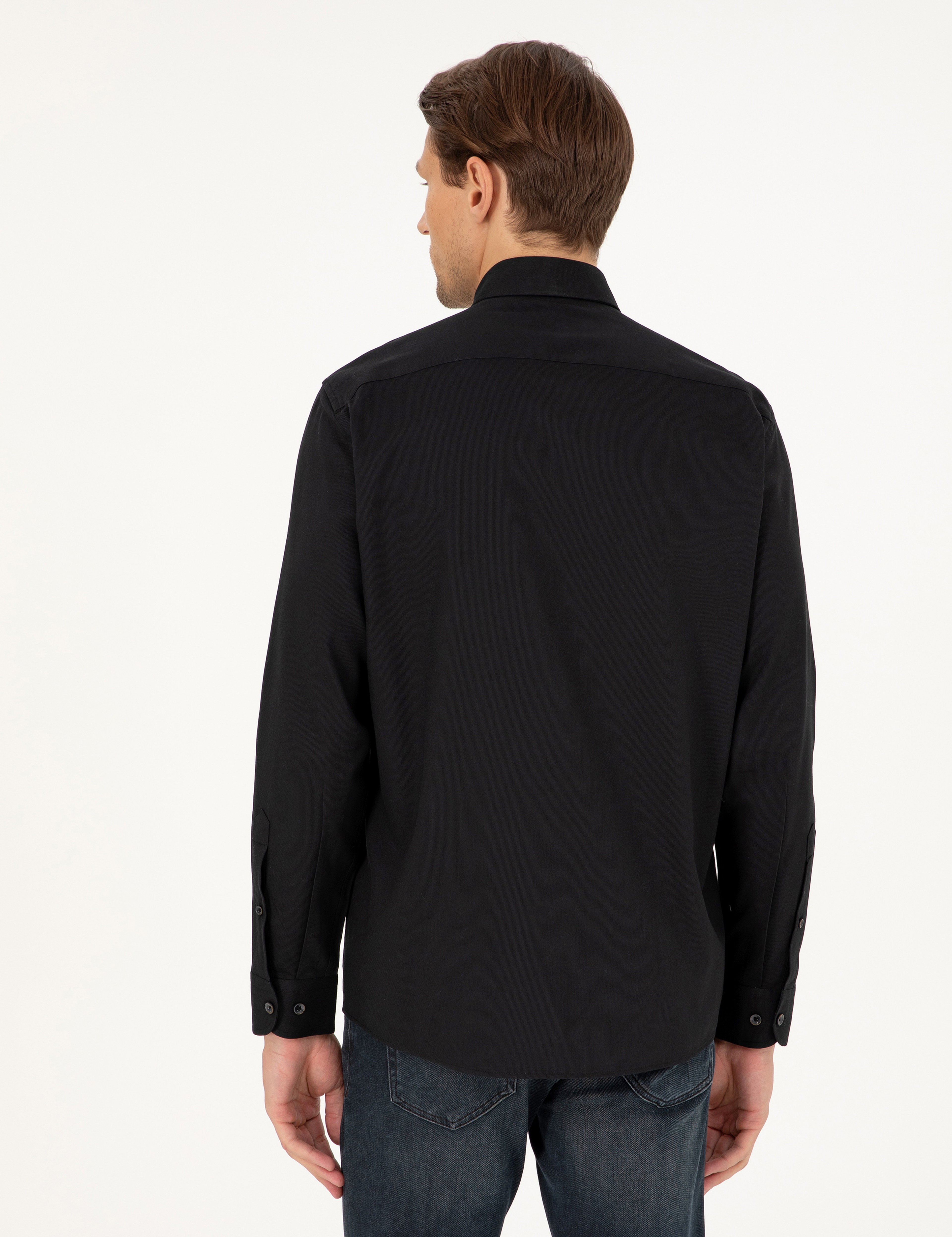 Siyah Regular Fit Uzun Kollu Gömlek - Image 5