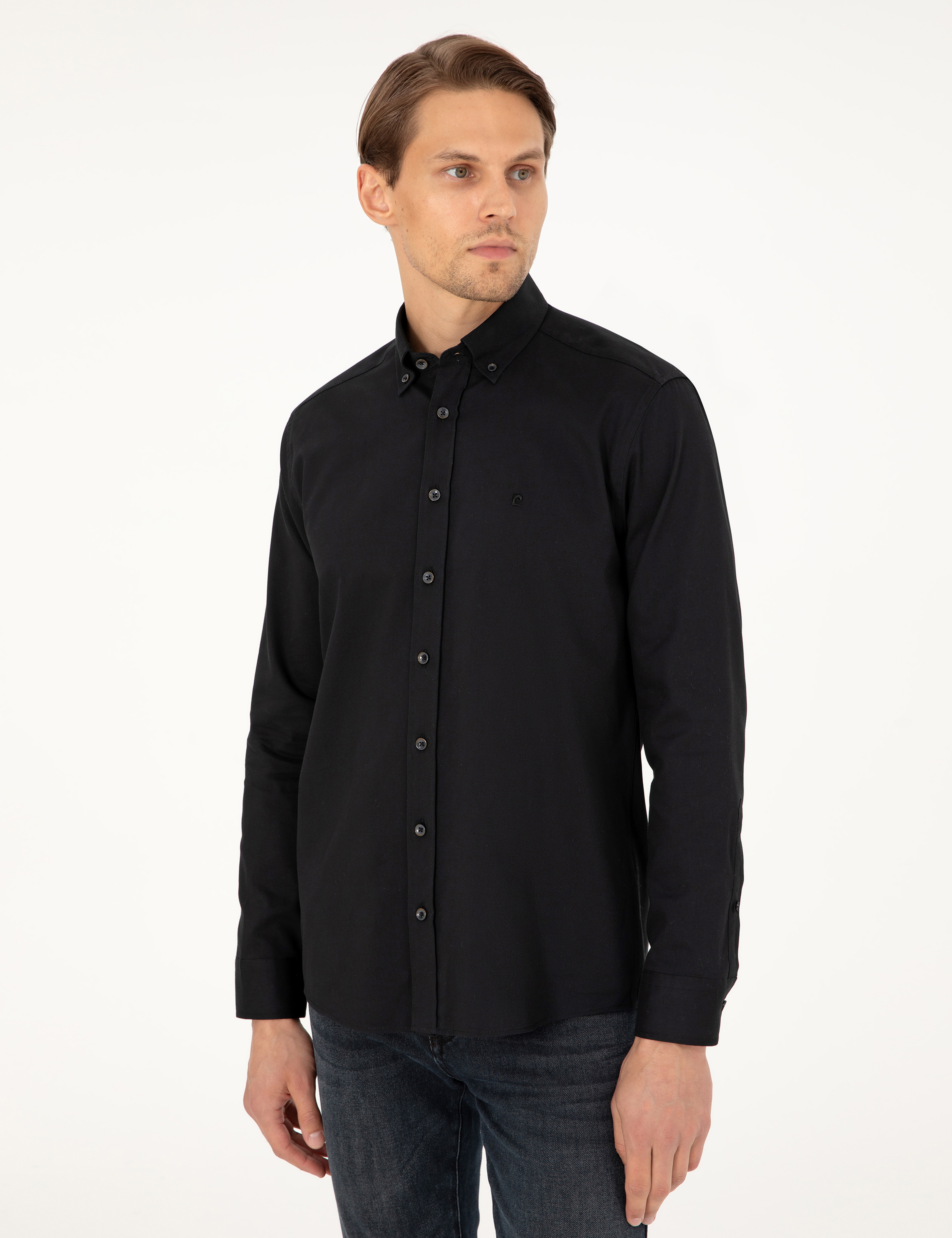 Siyah Regular Fit Uzun Kollu Gömlek - Image 3