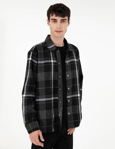 Siyah Comfort Fit Ekose Uzun Kollu Gömlek