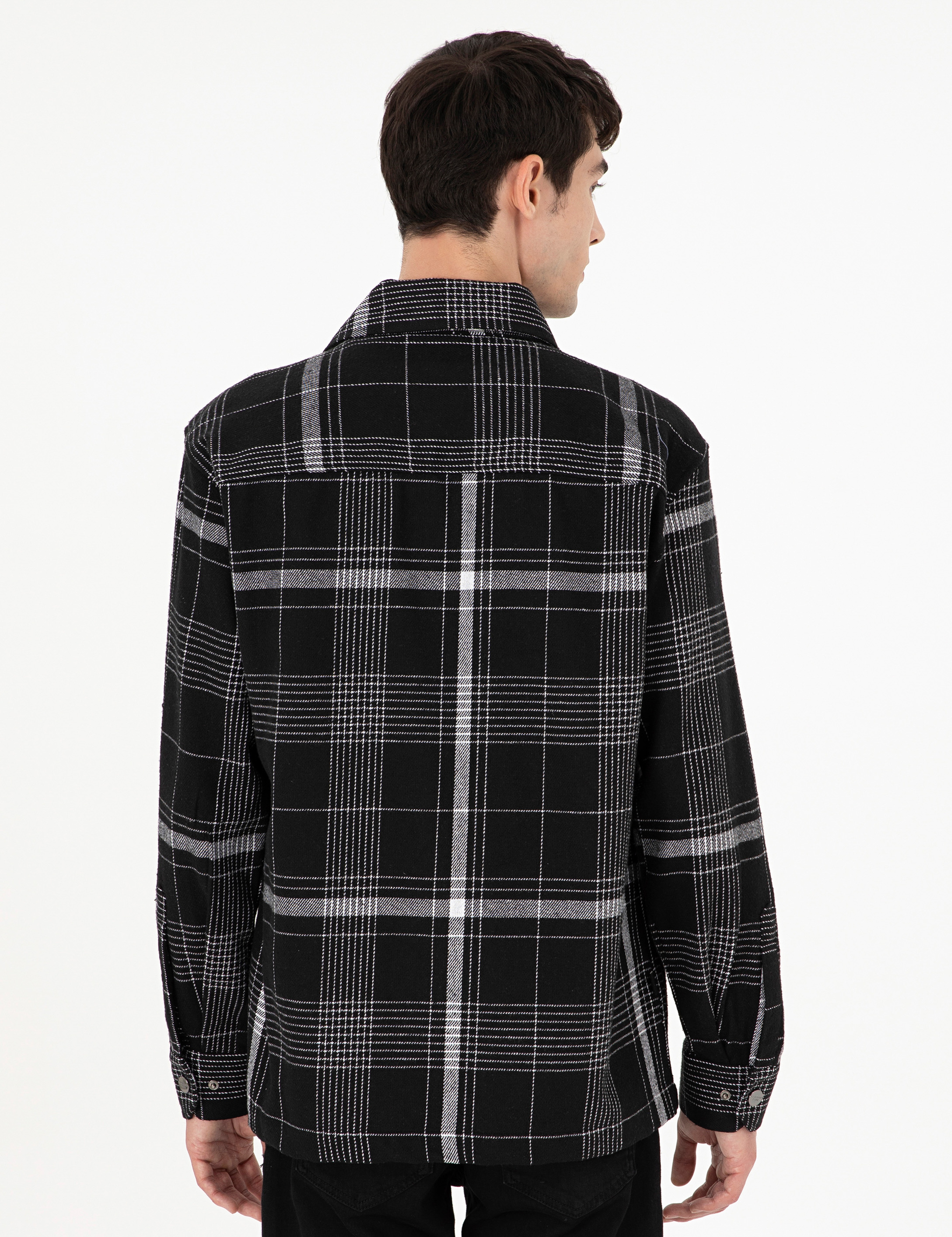 Siyah Comfort Fit Ekose Uzun Kollu Gömlek - Image 5