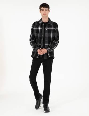 Siyah Comfort Fit Ekose Uzun Kollu Gömlek