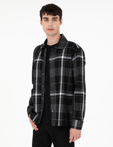 Siyah Comfort Fit Ekose Uzun Kollu Gömlek