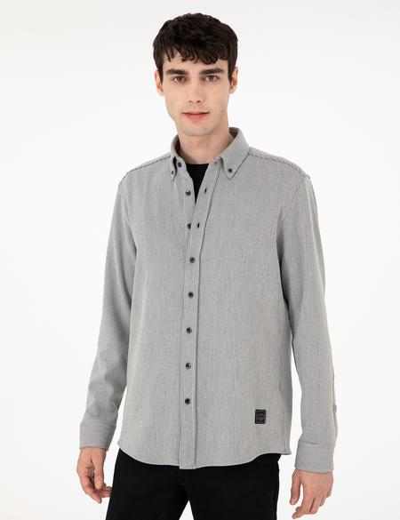 Gri Çizgili Regular Fit Uzun Kollu Gömlek - 50293947014