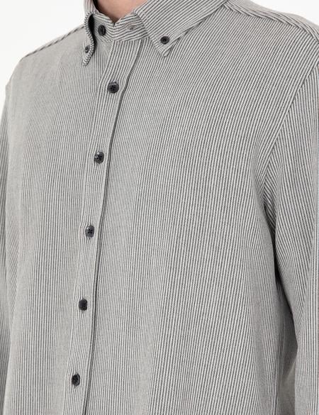 Gri Çizgili Regular Fit Uzun Kollu Gömlek - 50293947014