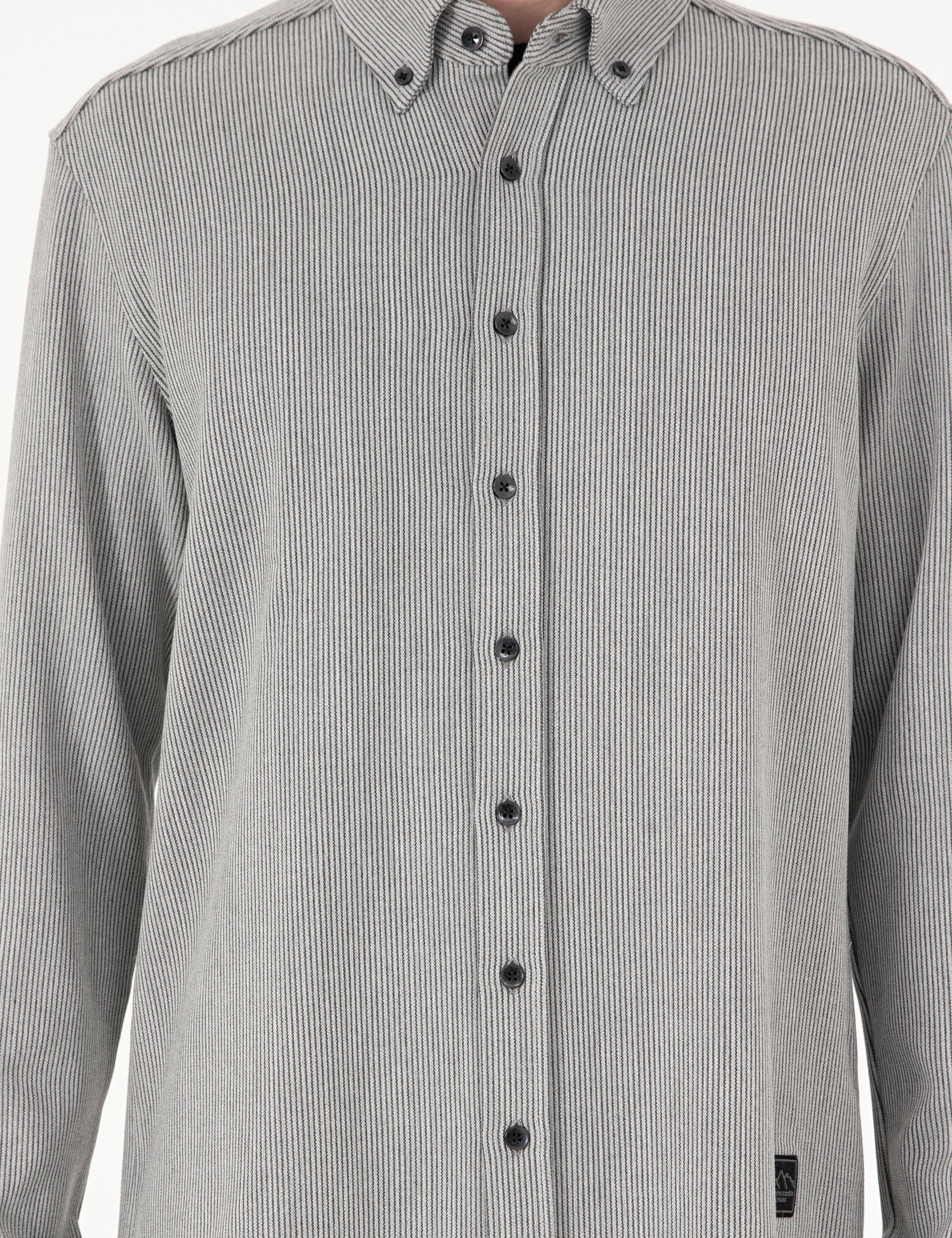 Gri Çizgili Regular Fit Uzun Kollu Gömlek