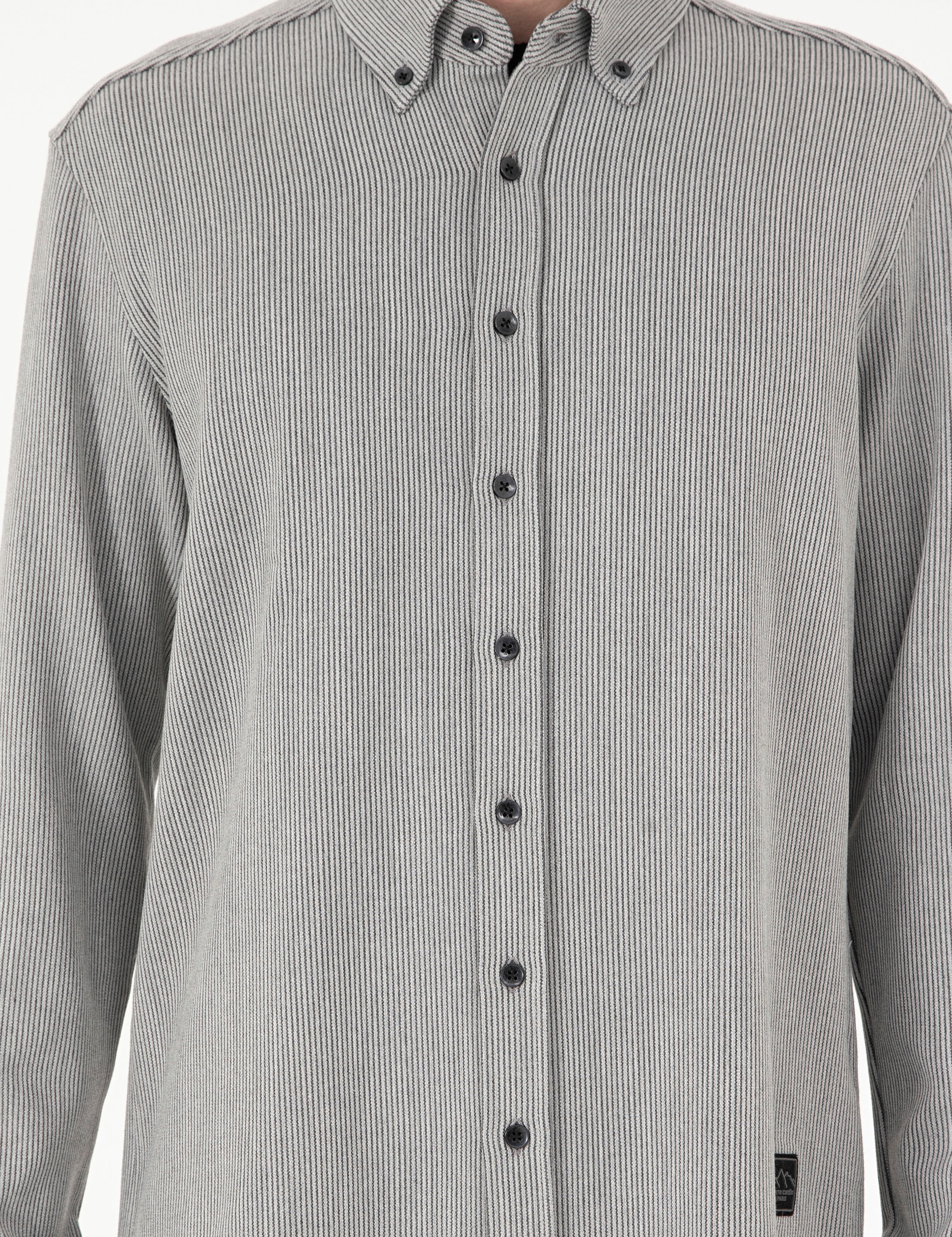 Gri Çizgili Regular Fit Uzun Kollu Gömlek - Image 6