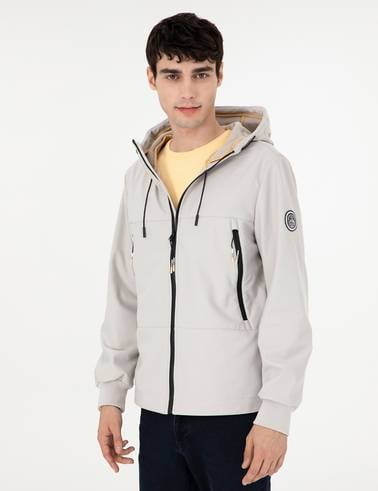 Açık Gri Kapüşonlu Basic Mont