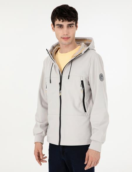 Açık Gri Kapüşonlu Basic Mont - 50292843006