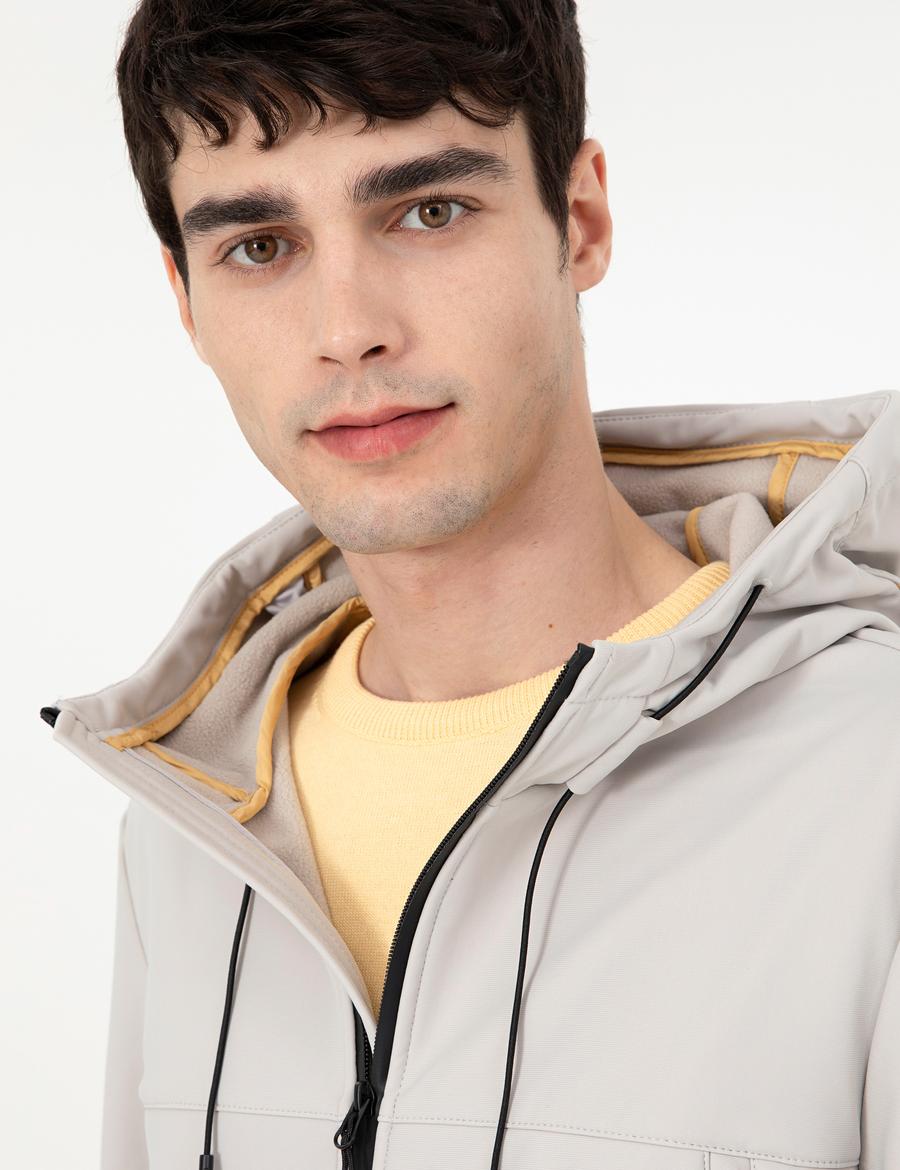 Açık Gri Kapüşonlu Basic Mont