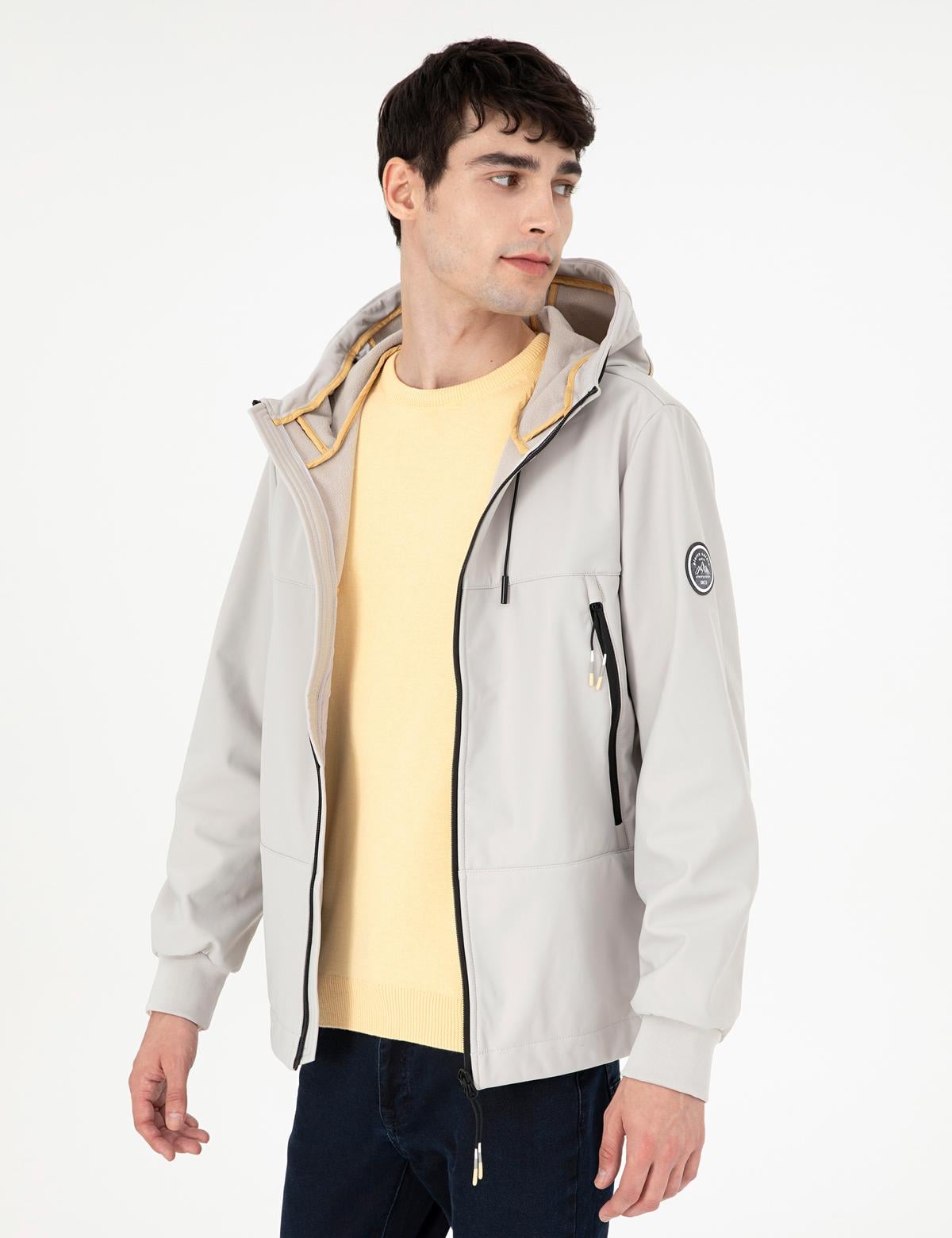 Açık Gri Kapüşonlu Basic Mont