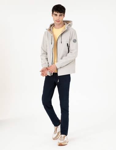 Açık Gri Kapüşonlu Basic Mont