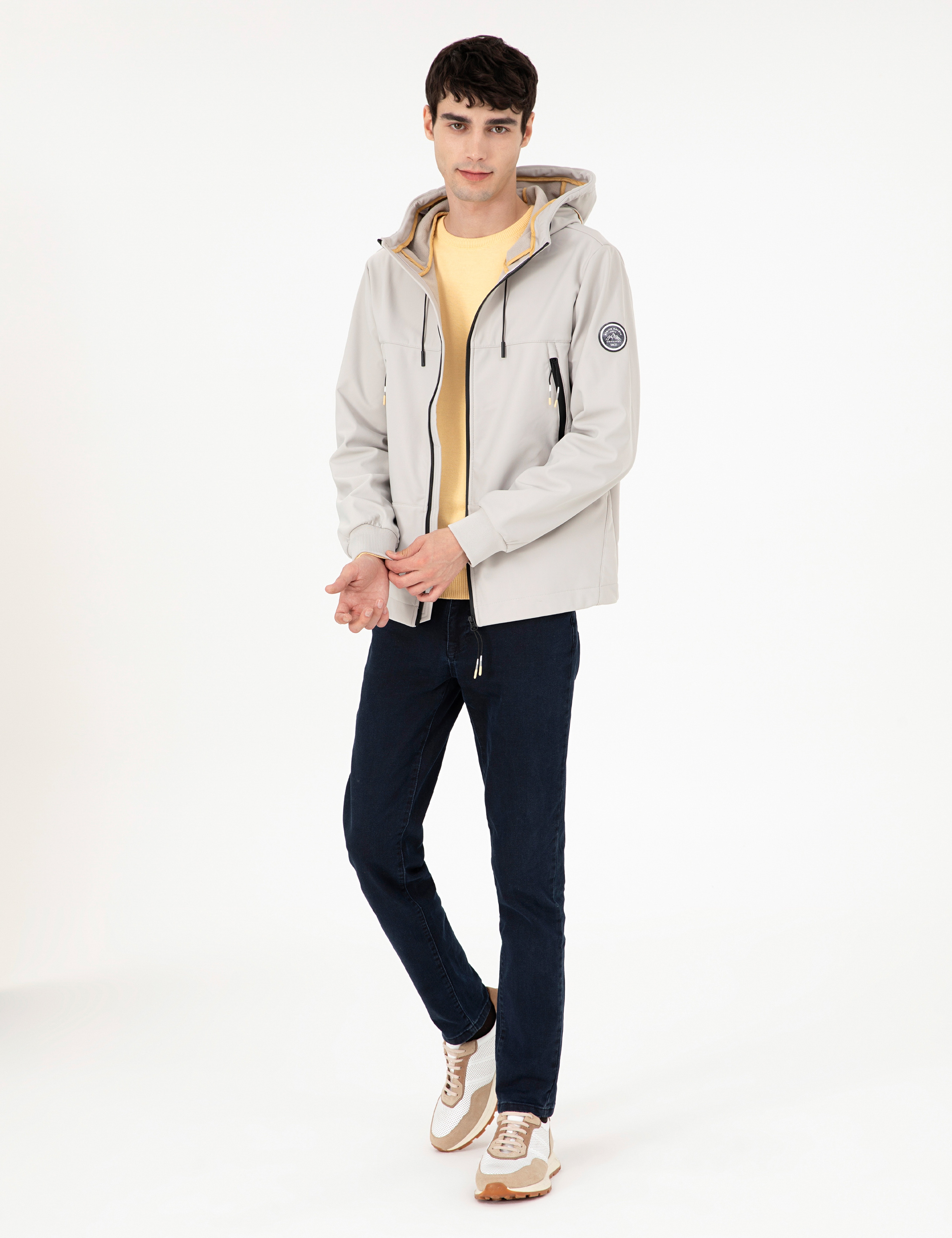Açık Gri Kapüşonlu Basic Mont